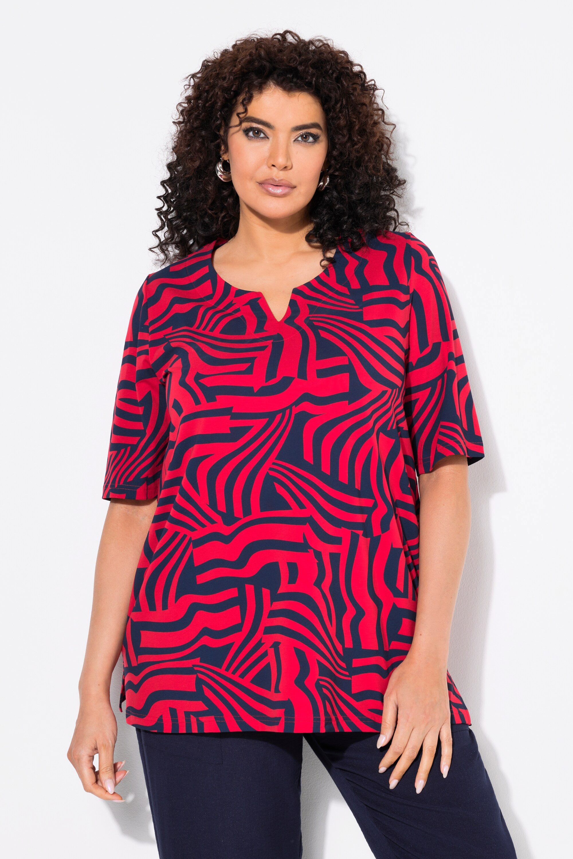 Ulla Popken T-Shirt T-Shirt A-Linie Tunika-Ausschnitt günstig online kaufen