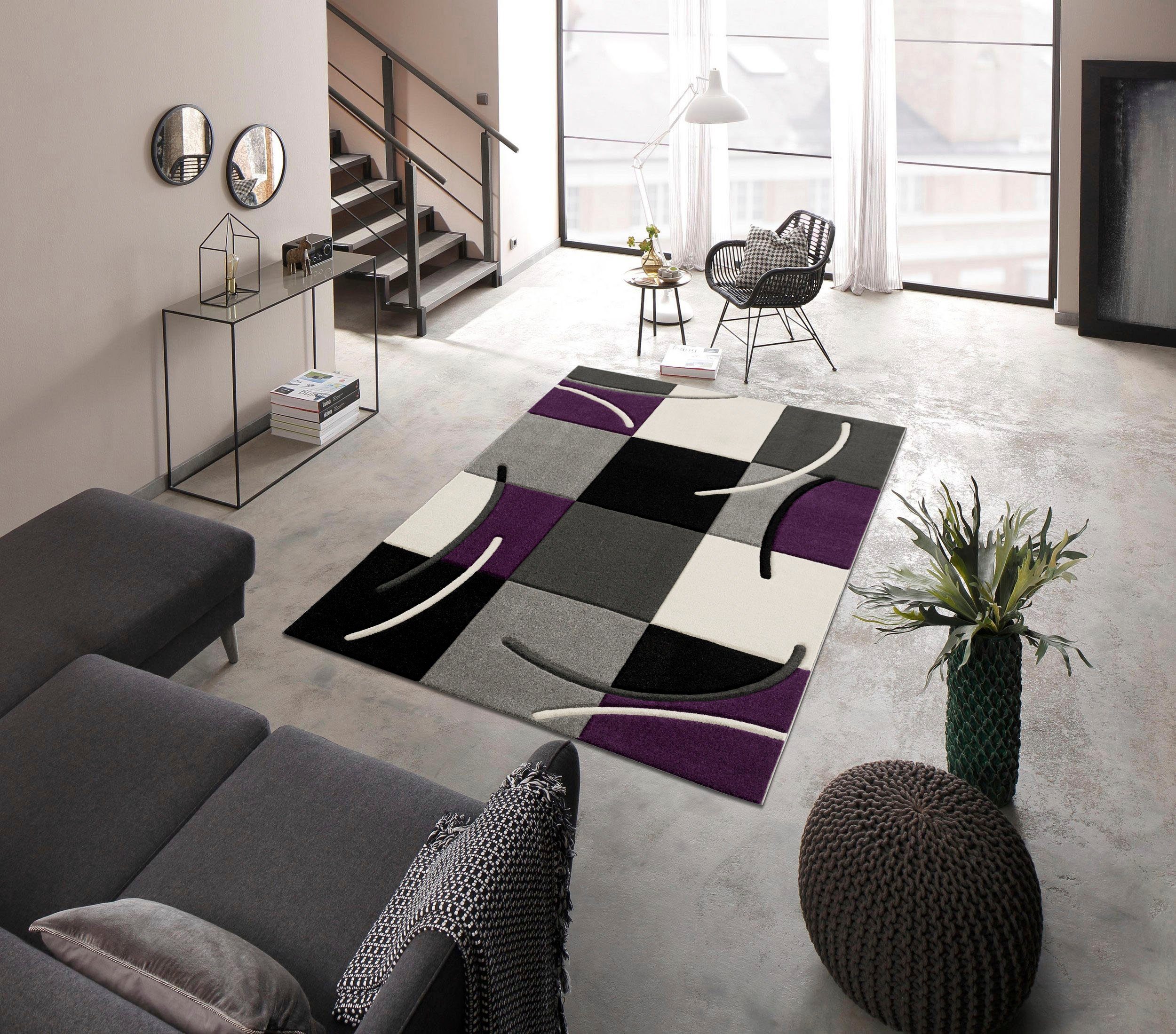 Teppich Kjer, my home, rechteckig, Höhe: im Kurzflor mm, mit handgearbeitetem 18 lila 3D-Design, Konturenschnitt