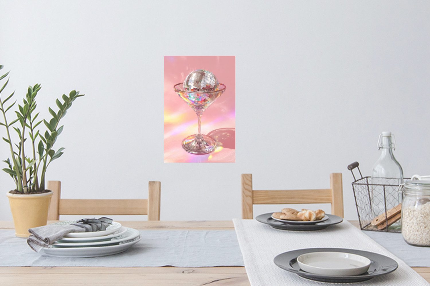 MuchoWow Wandsticker Martini Glas - Discokugel - Funkelnde Lichtpunkte (1 St), Wandaufkleber, Selbstklebend, Wohnzimmer, 20x30 cm