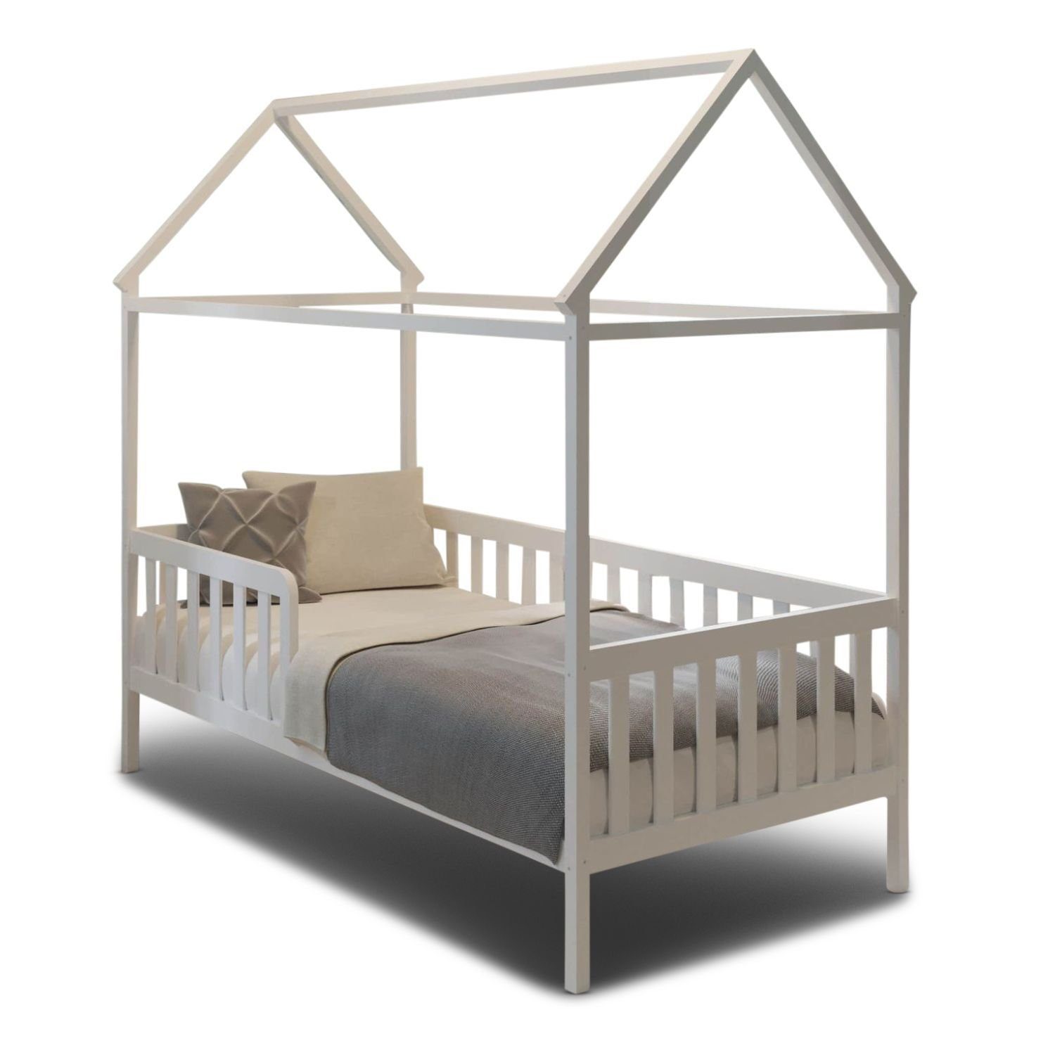Coemo Kinderbett, Hausbett HOME 80x160 cm, mit Dachgestell und Rausfallschutz