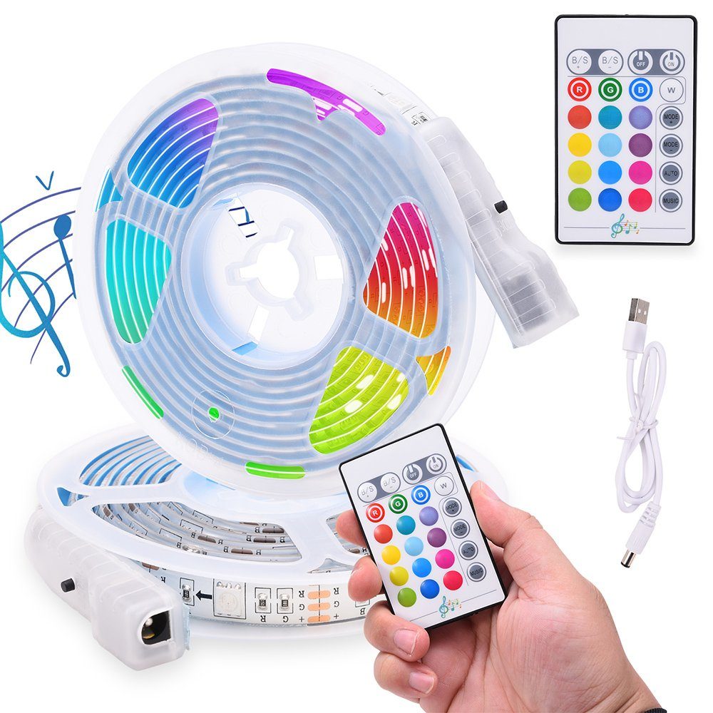 Sunicol LED Stripe 2/3/5M, Musik Sprachsteuerung, RGB, USB, 60-flammig, mit IR-Fernbedienung | LED-Stripes