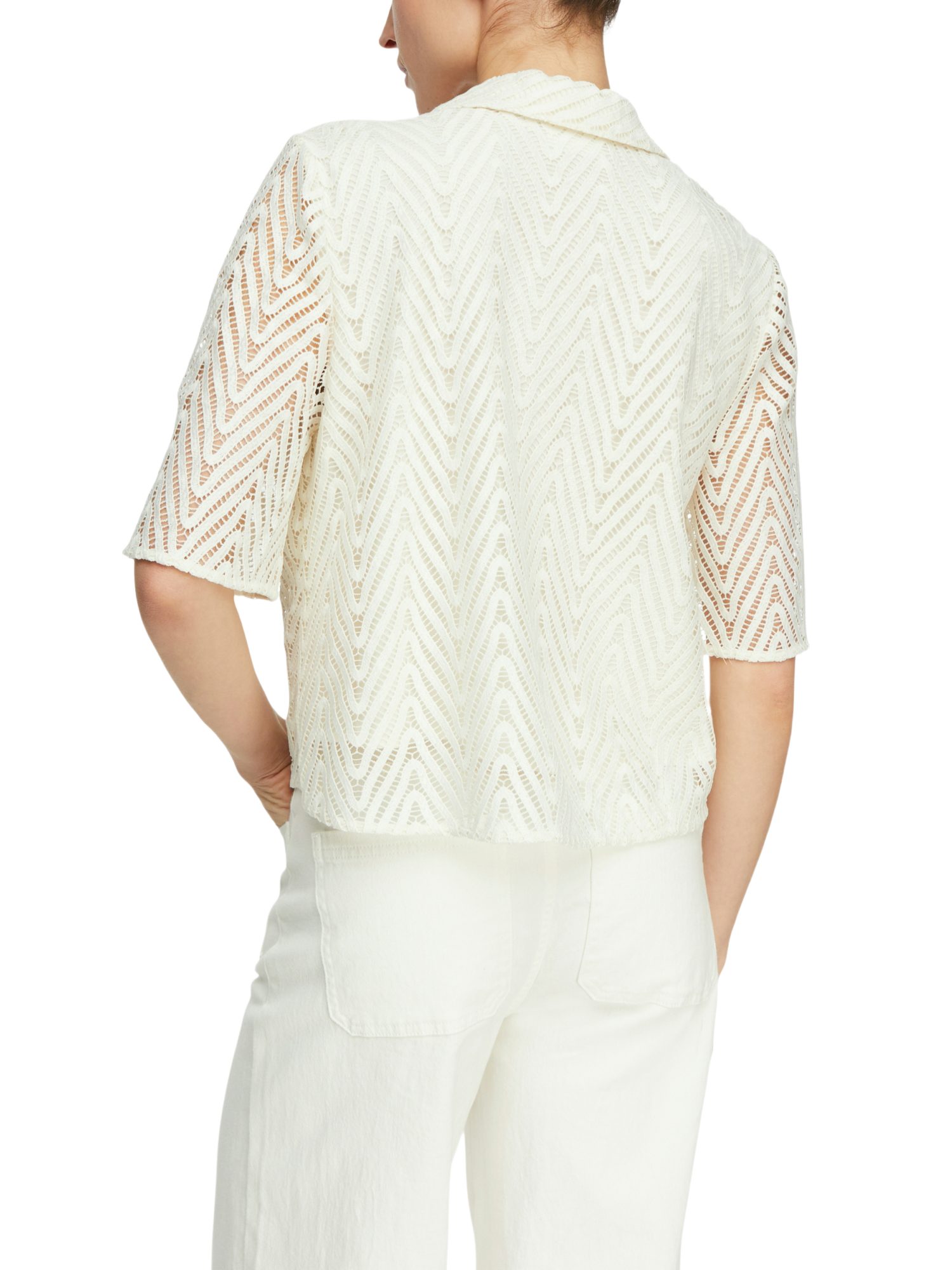comma Kurzarmbluse weiß,Casual,Polyester,Unifarben,Kent,1/2 Arm,Regular Fit