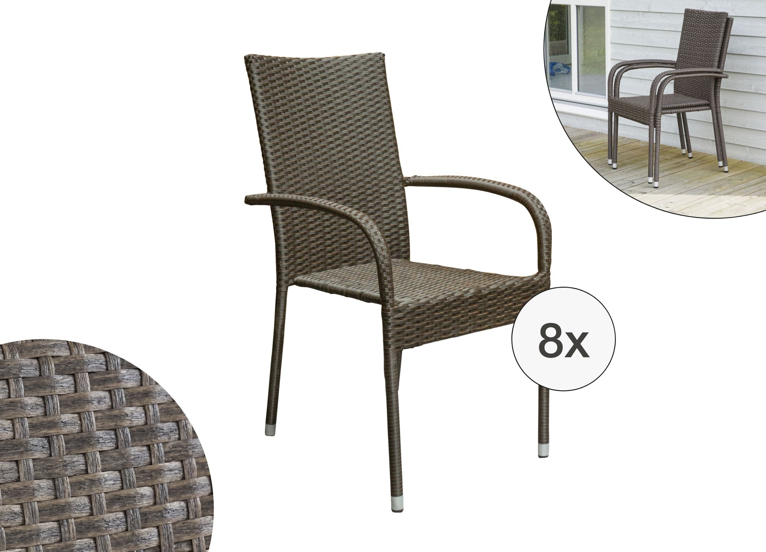 LC Garden Stapelstuhl LC Garden »Lübeck« 8er Set Stapelstuhl braun Armlehnstuhl Balkonstuhl