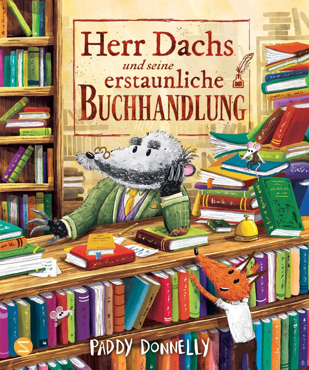 Herr Dachs und seine erstaunliche Buchhandlung / Paddy Donnelly, Bilderbuch über die kindliche Fantasie mit Witz, Charme und vielen Details, Für Bücherwürmer und alle, die gute Geschichten lieben, Ab 4 Jahren