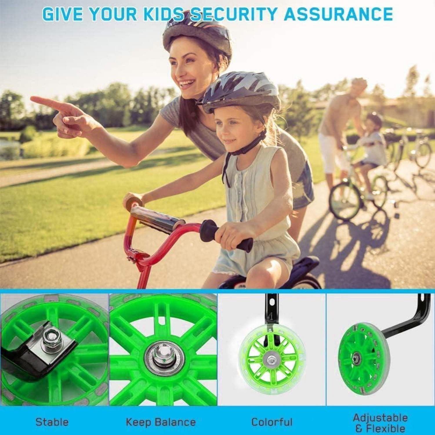 LuxusKollektion Fahrrad-Stützrad Stützräder Kinderfahrrad Universal Erwachsene Grün 1PCS