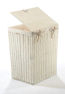 Kobolo Wäschekorb Wäschebehälter Korb aus Kunststoff weiß - mit Textileinsatz