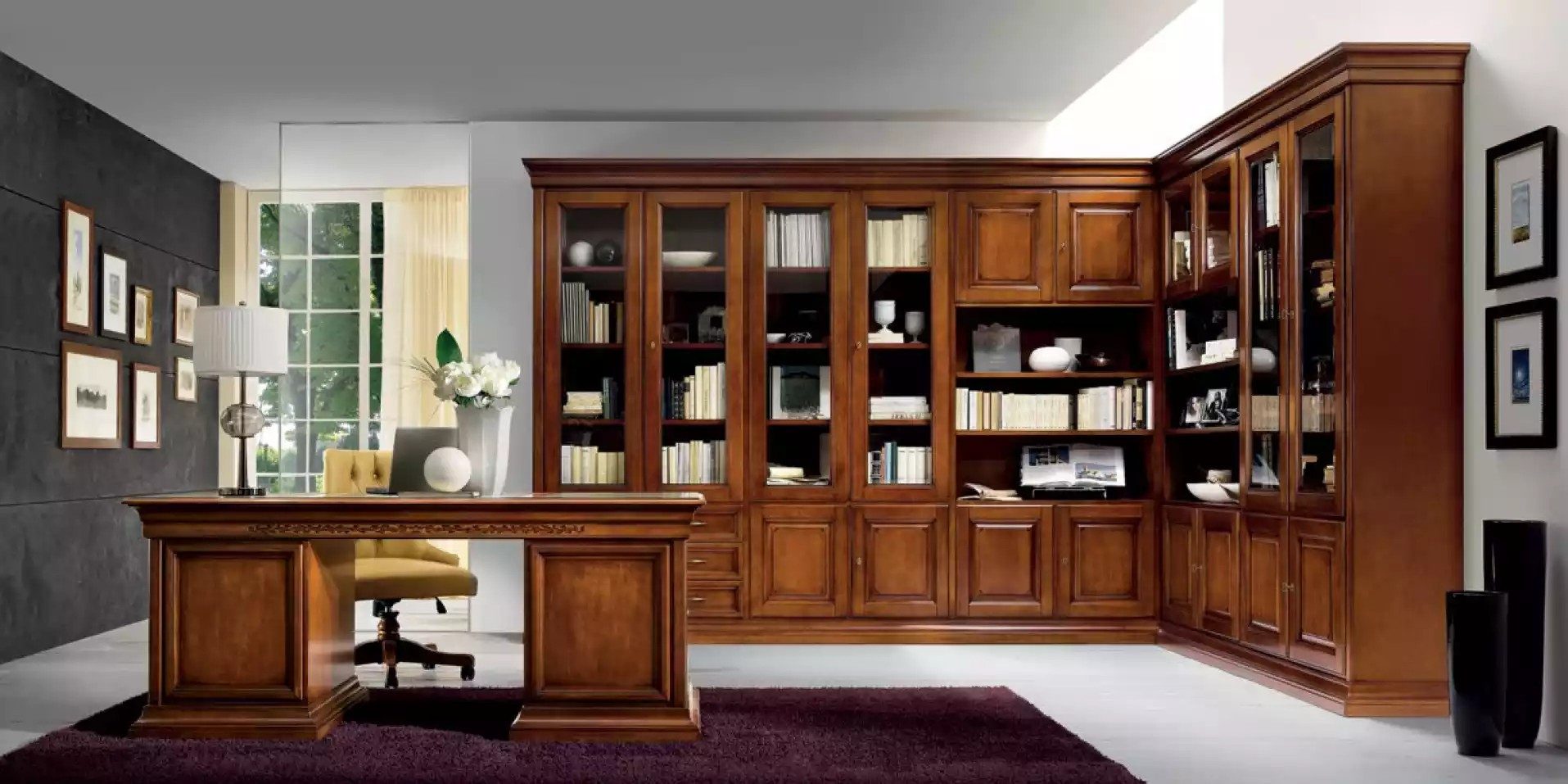 JVmoebel Eckschreibtisch Klassischer Holzschreibtisch für modernes Büroambiente (2-St., 1x Schreibtisch + 1x Bücherregal), Made in Europa