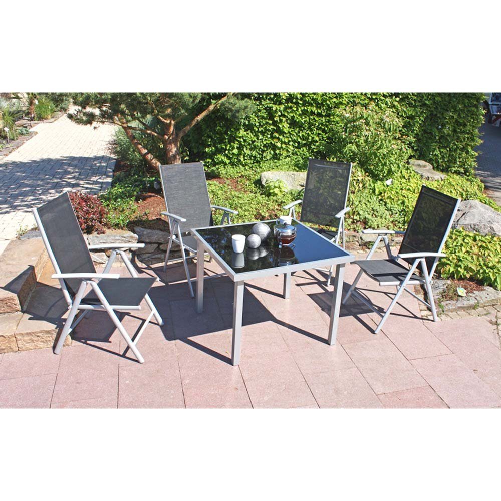 Harms Import Gartenstuhl, 2x Hochlehner 7-Fach verstellbar ALU Stahl schwarz Stuhl Garten Sitz