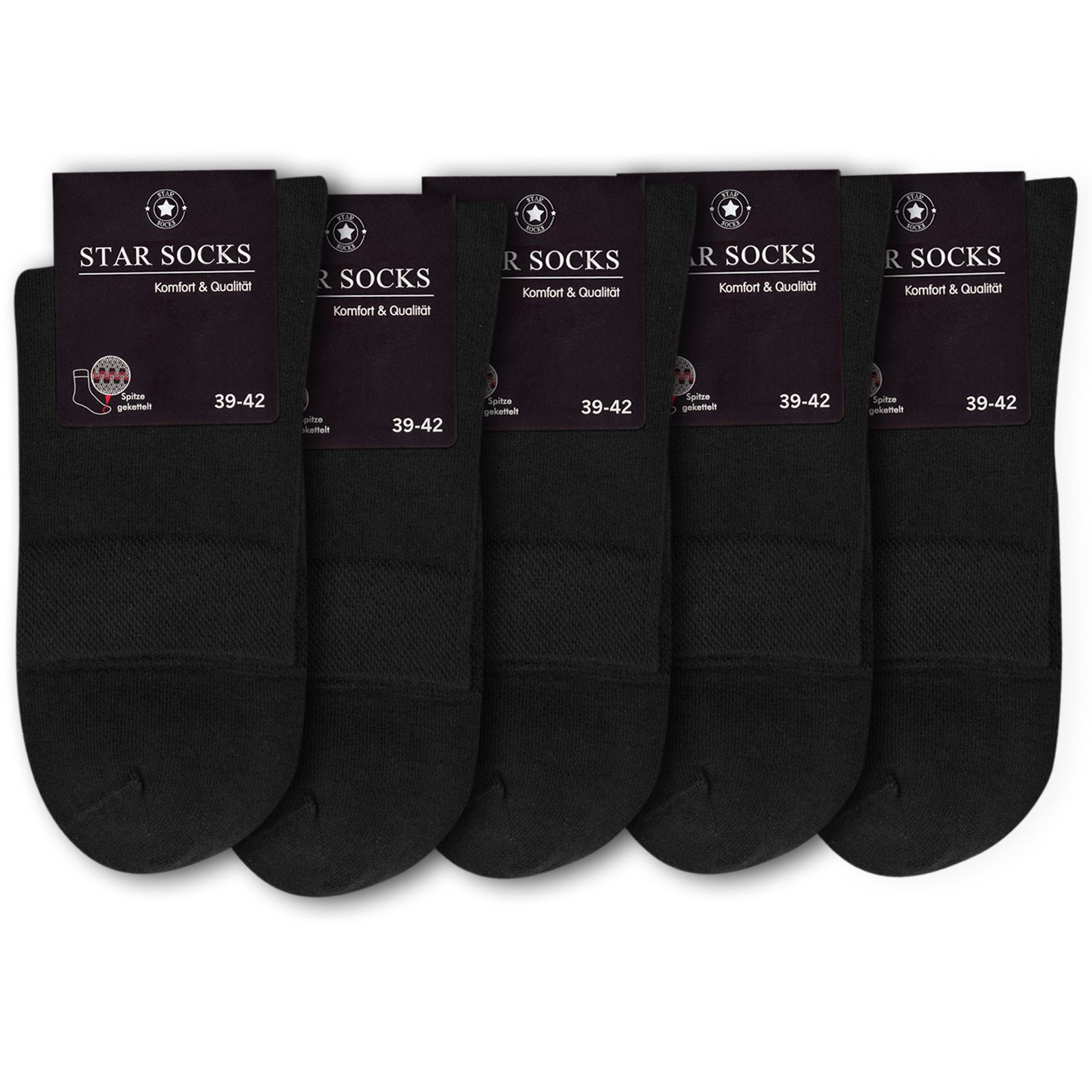 Die Sockenbude Komfortbund 5-Paar, Business-Socken ohne Kurzsocken mit Gummi BLACK schwarz) (Bund