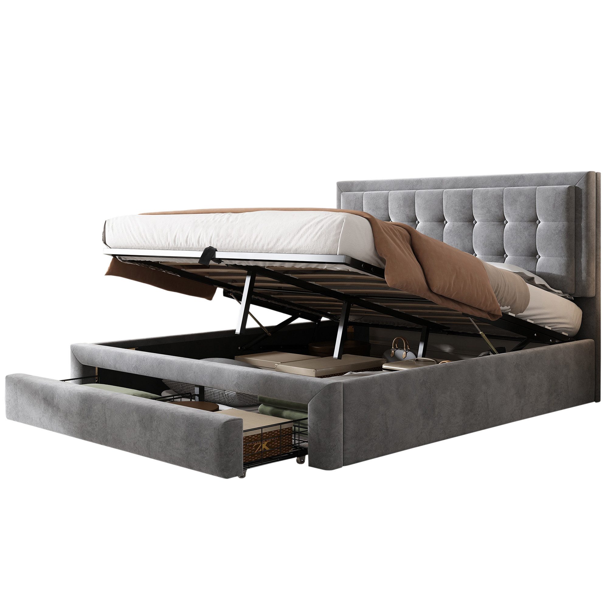 OKWISH Polsterbett Doppelbett (Stauraumbett, Hydraulisch Polsterbett, günstig online kaufen