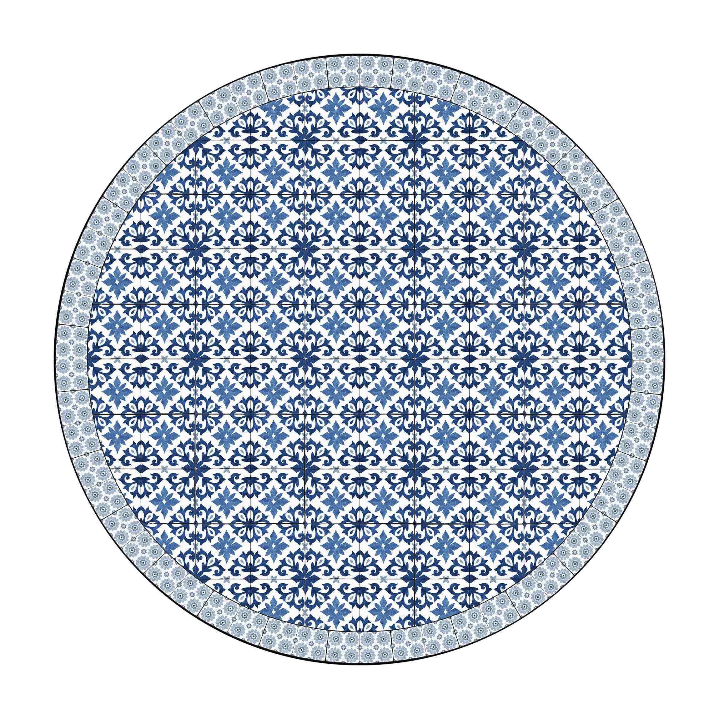 Bilderdepot24 Teppich Vinyl Wohnzimmer Schlafzimmer Flur Küche Fliesen modern, rund - blau glatt, nass wischbar (Küche, Tierhaare) - Saugroboter & Bodenheizung geeignet