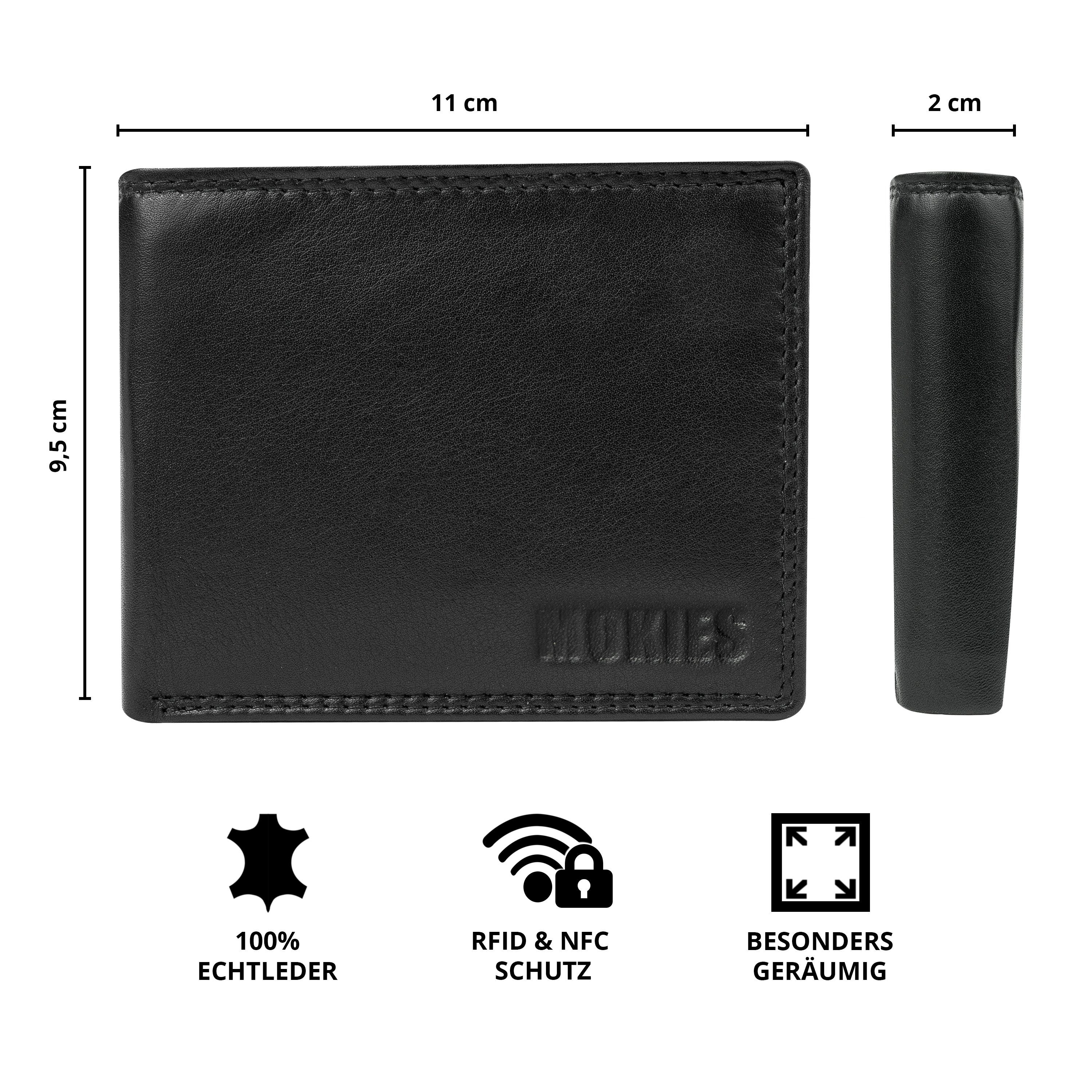 GN101 Geldbörse Nappa Herren (querformat), Echt-Leder, 100% Portemonnaie Premium Premium Nappa-Leder, MOKIES Geschenkbox RFID-/NFC-Schutz,