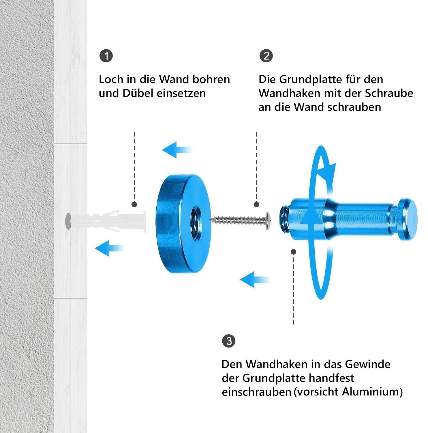 TECBULL Wandhaken TECBULL Huthaken, Wandhaken, Garderobenhaken, Garderobe, Wandmontage, Badezimmer, Küche, Diele, Flur, Kinderzimmer Wohnzimmer, Büro, Keller, Schlafzimmer, (5-St), rostfrei, kratzfest, abriebfeste Farben, zum Schrauben