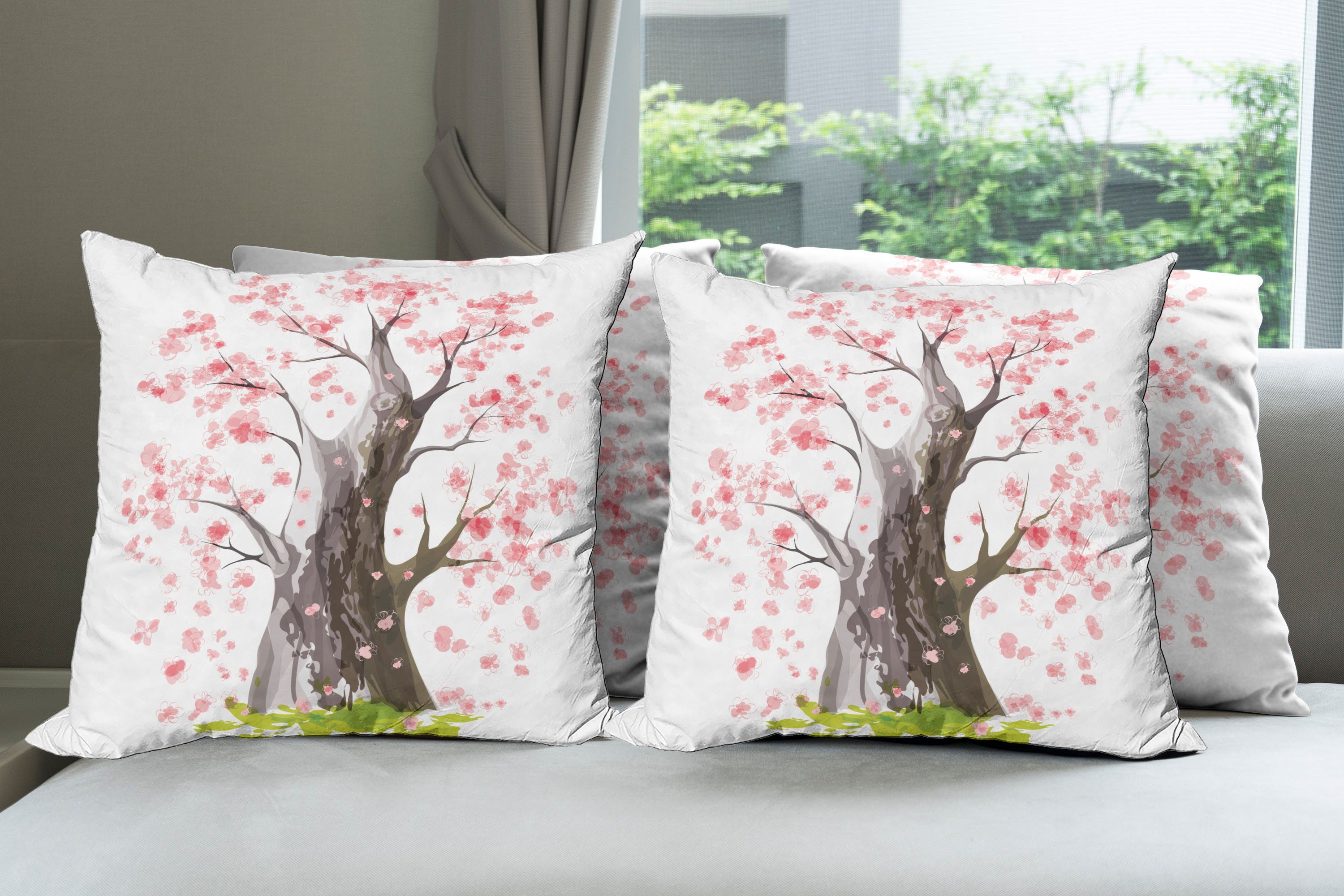 Doppelseitiger Blooming Modern Stück), Sakura Abakuhaus Kissenbezüge Accent Baum (4 Digitaldruck,