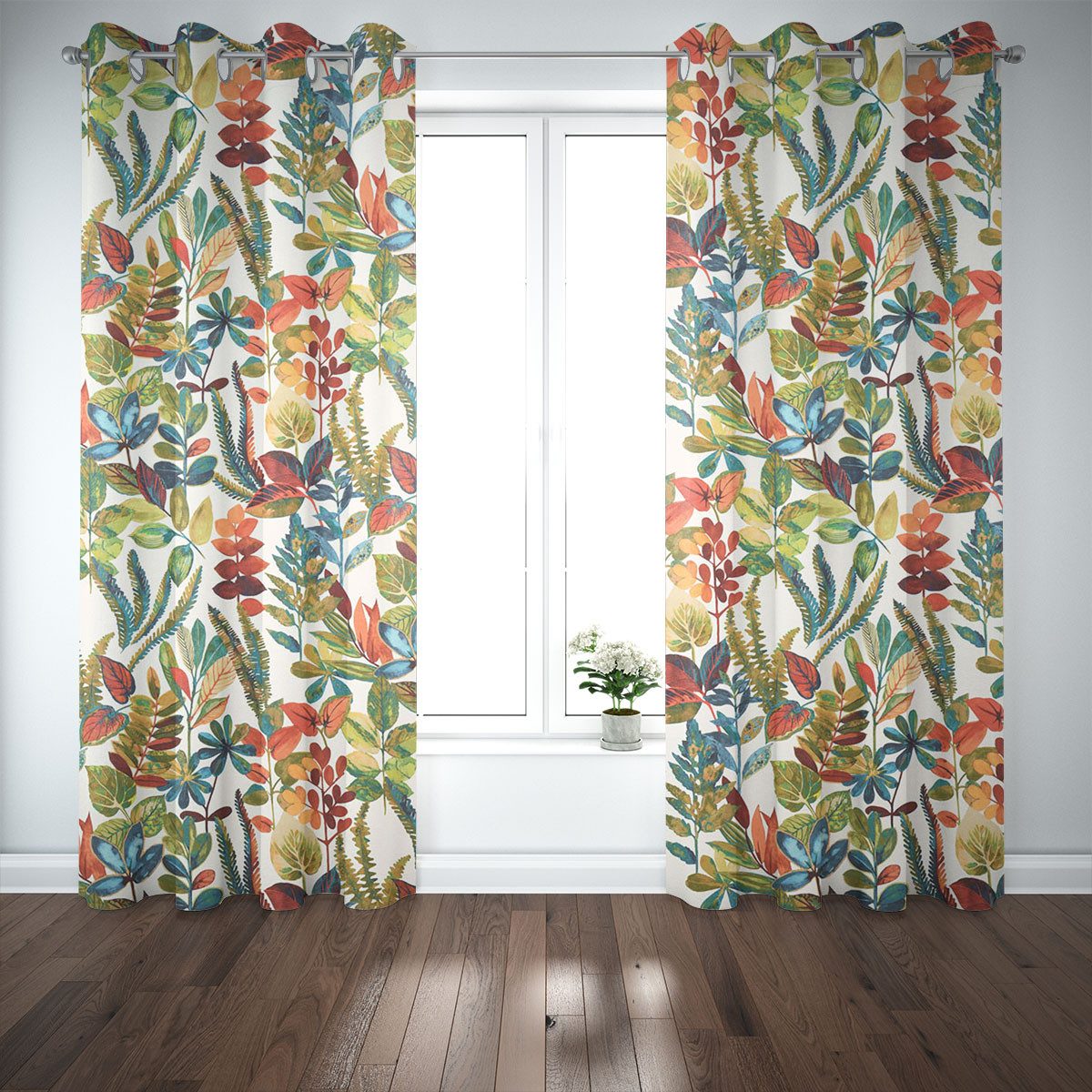SCHÖNER LEBEN. Vorhang Gardine Tonga Spice Exotik Blätter Pflanzen bunt 245cm, Ösen, blickdicht, Baumwolle, handmade