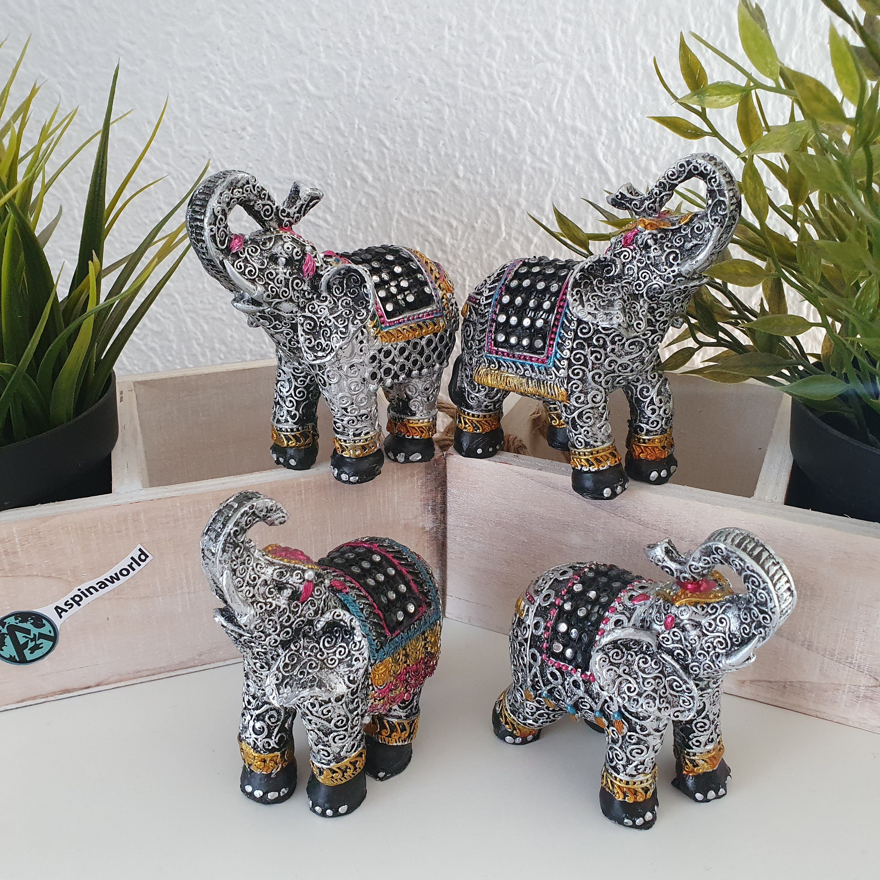 Aspinaworld Gartenfigur Elefanten Figuren im 4 er Set 10 cm | Figuren