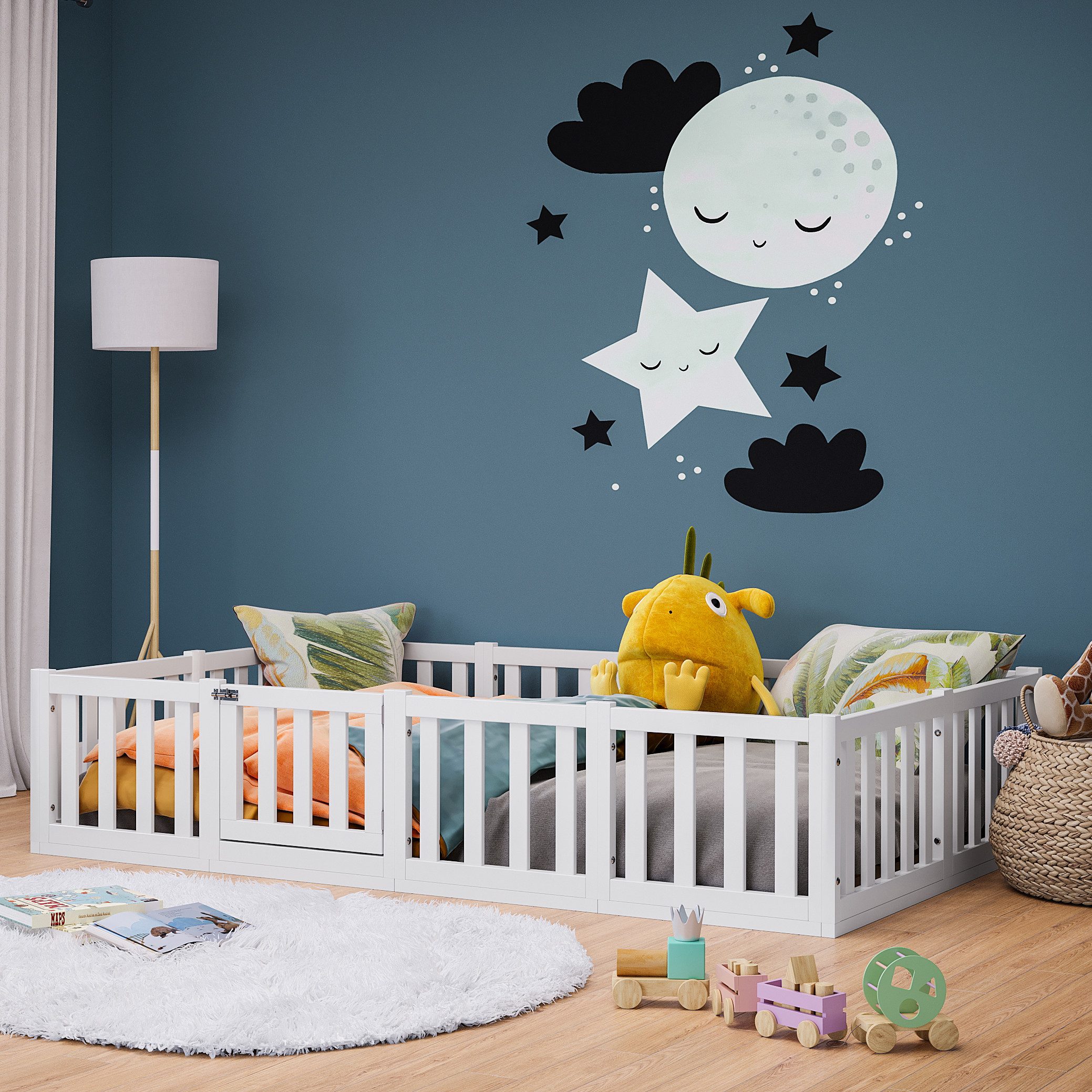 Bellabino Kinderbett Tapi (Bodenbett mit Rausfallschutz und Lattenrost, wei günstig online kaufen