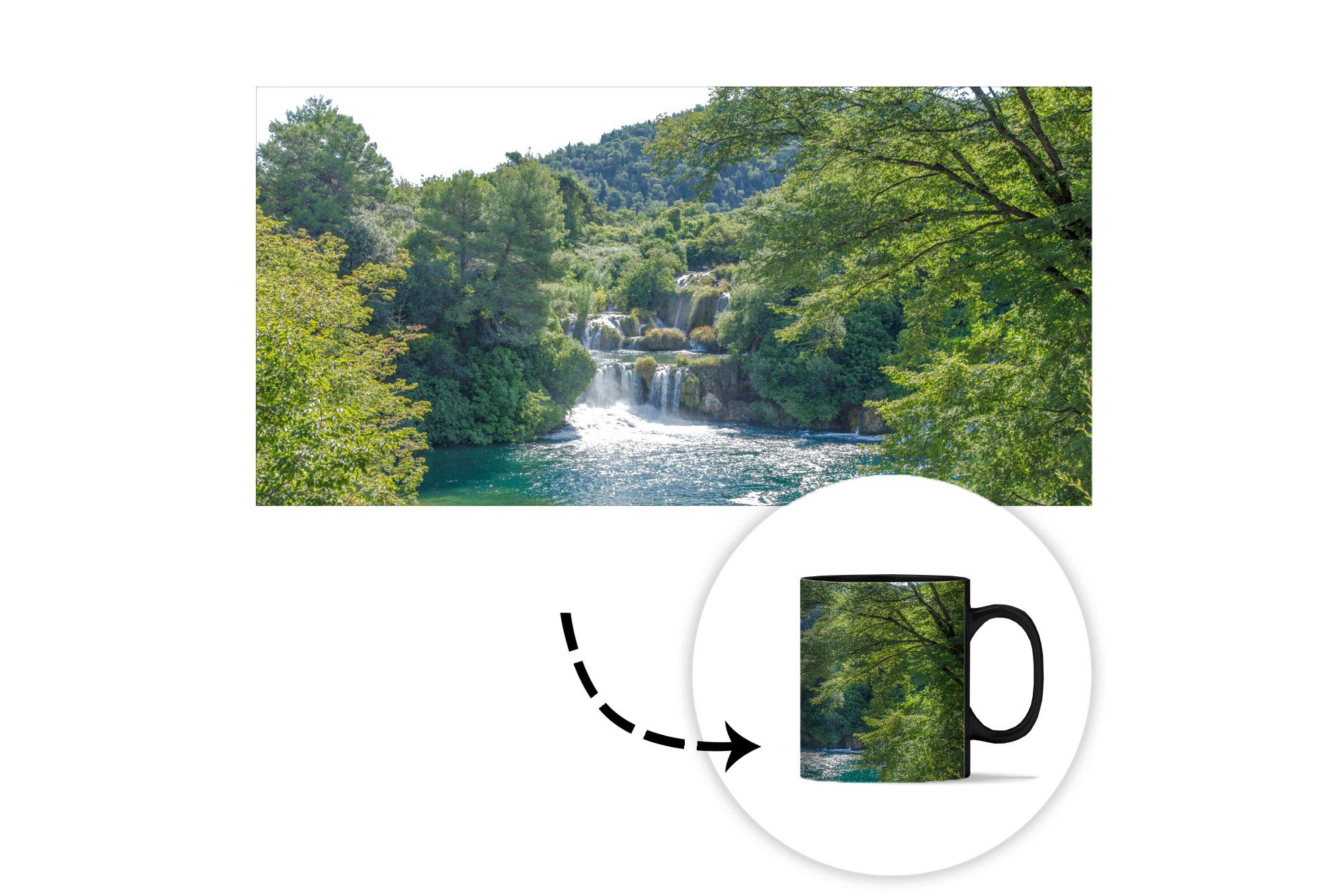 MuchoWow Tasse Keramik, Kaffeetassen, Teetasse, im Farbwechsel, Geschenk Zaubertasse, Krka-Nationalpark Wasserfälle in Kroatien
