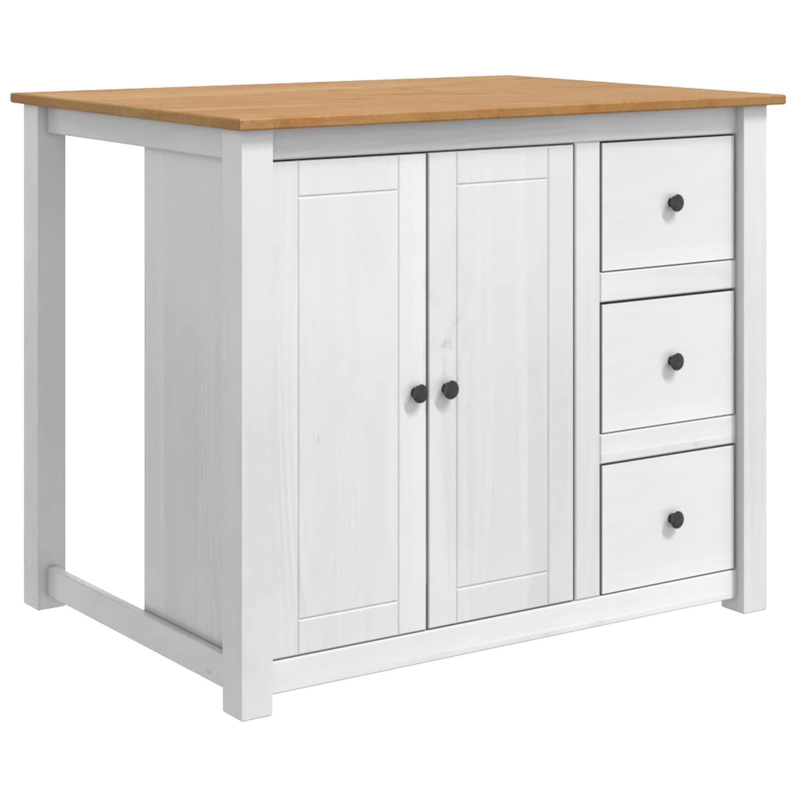 vidaXL Kücheninsel 112 x 77 x 90 cm Kücheninsel Küchenregal Küchenschrank Holz PANAMA Wei