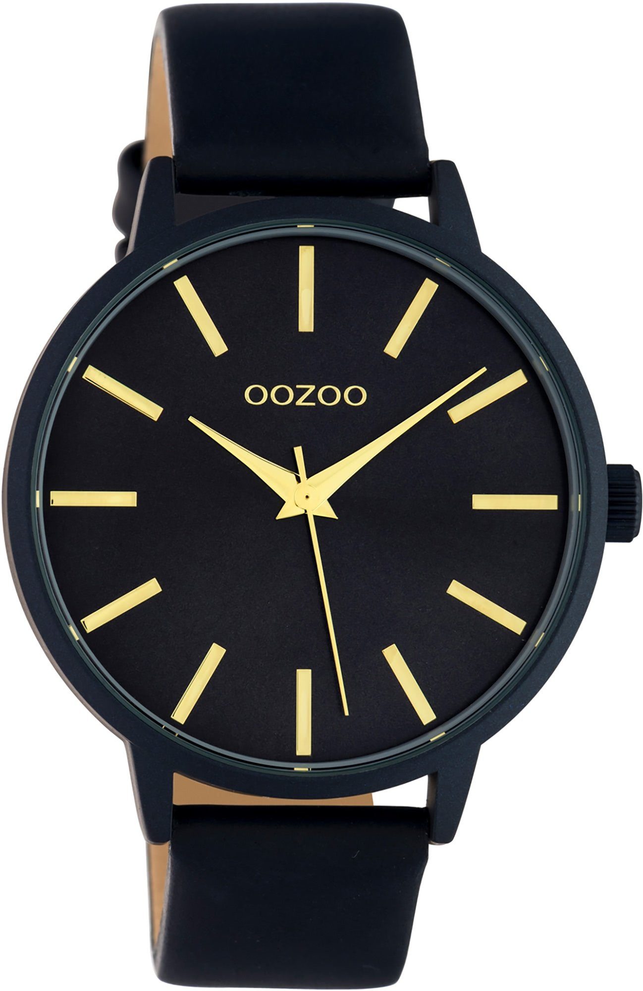 Lederarmband, groß (ca. Fashion-Style rund, Oozoo 42mm) OOZOO Analog, Damen dunkelblau Damenuhr Armbanduhr Quarzuhr