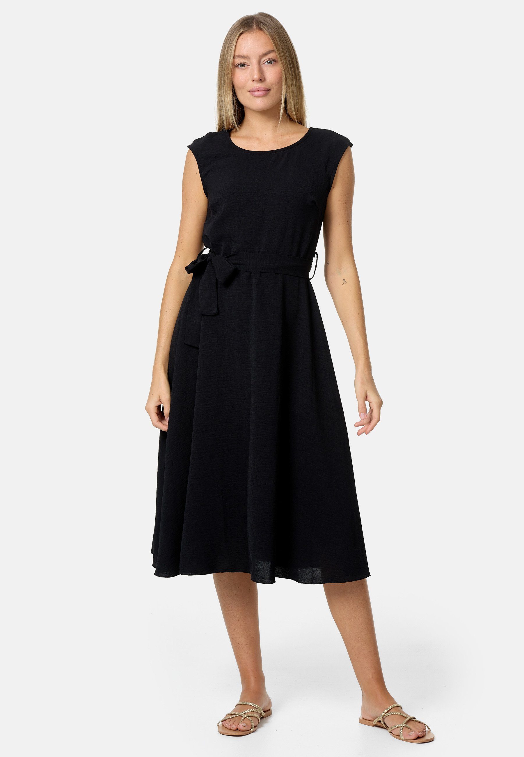 Sommerkleid in mit SELECTED Schwarz PM Einheitsgröße) Dress Bindeband Midikleid (Ärmelloses PM-26