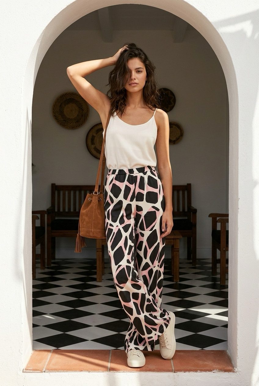 Zuckerwatte Palazzohose moderne Printhose aus fließender Viskose