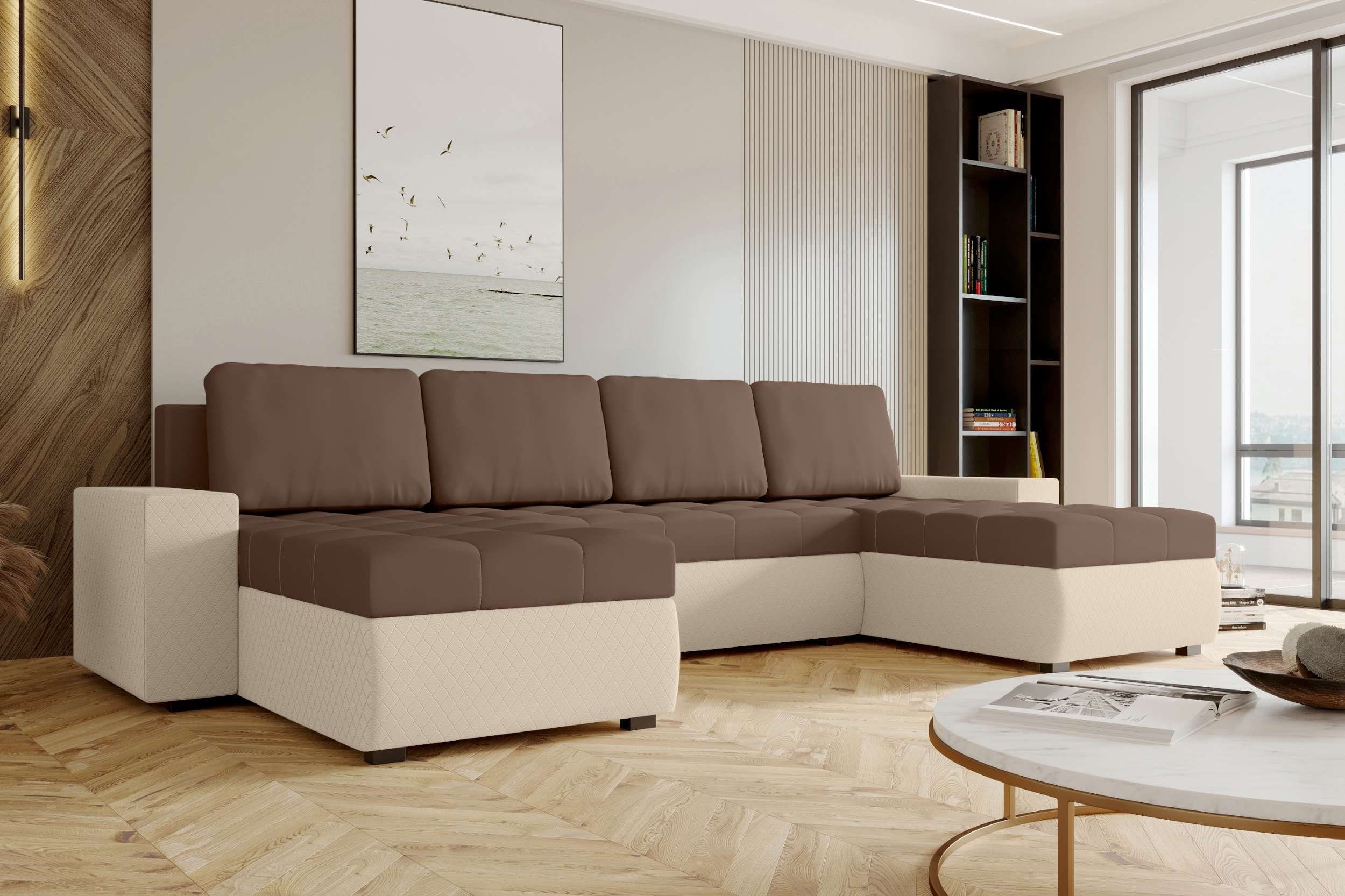 Stylefy Wohnlandschaft Amelia, U-Form, Eckcouch, Sofa, Sitzkomfort, mit Bettfunktion, mit Bettkasten, Modern Design