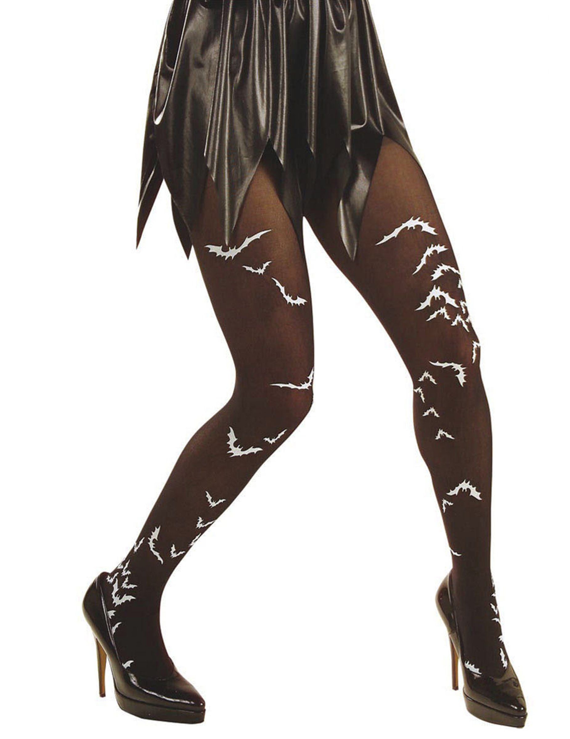 Widmann S.r.l. Kostüm Halloween-Strumpfhose mit Fledermäusen schwarz-weiss
