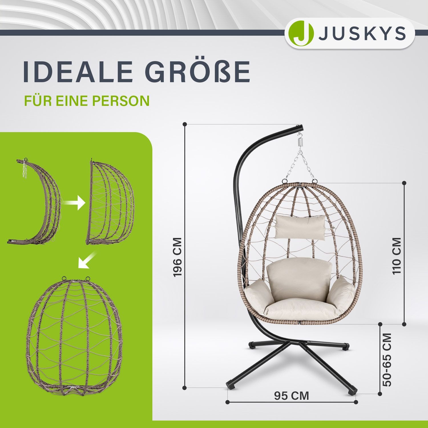 Juskys Hängesessel Aria, höhenverstellbar, weiche Sitzpolster, günstig online kaufen