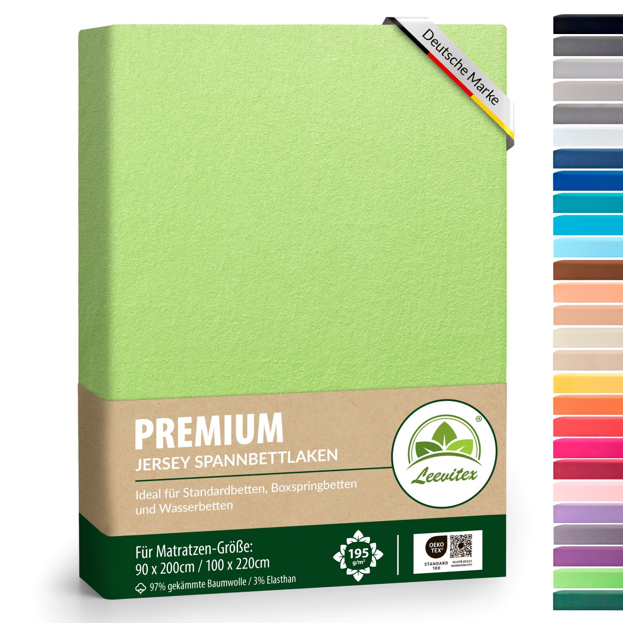 leevitex® Spannbettlaken Premium, verschiedene Größen, Stoffgewicht 195 g/m², 40 cm Steghöhe, Jersey-Elasthan, Gummizug: rundum, (1 Stück), verschiedene Farben, OEKO-TEX® STANDARD 100 zertifiziert