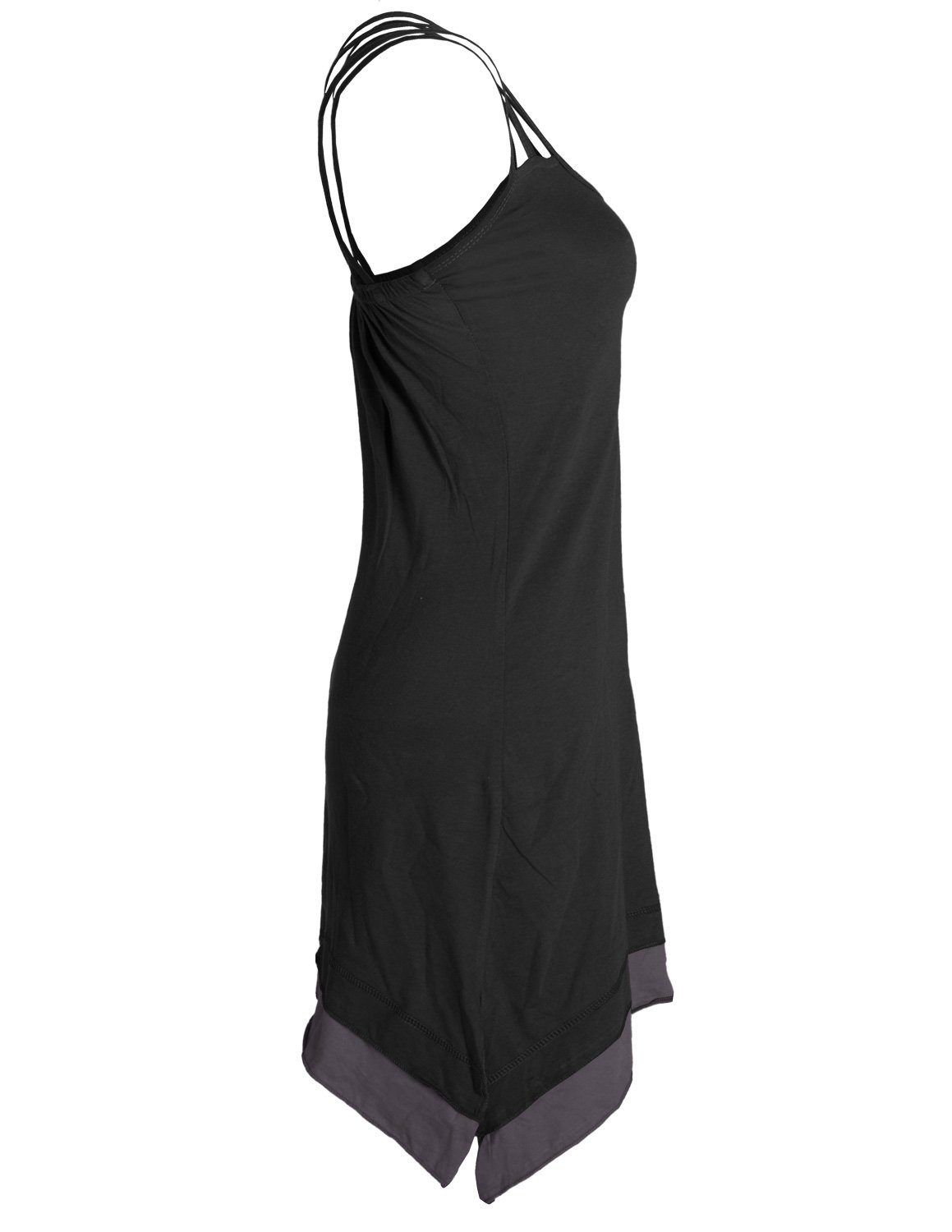 Vishes Sommerkleid Lagenlook schwarz Style mit Organic Zipfeln Cotton Elfen, Boho Trägerkleid Hippie