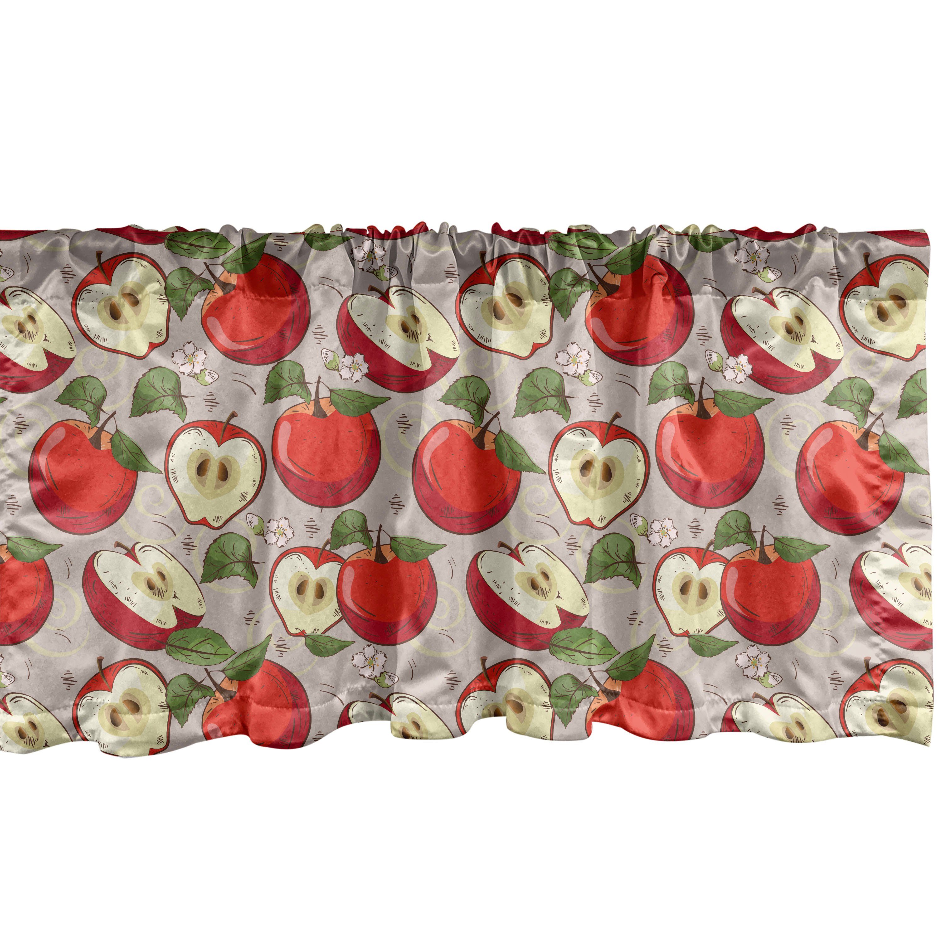 Scheibengardine Vorhang Volant für Küche Schlafzimmer Dekor mit Stangentasche, Abakuhaus, Microfaser, Früchte Frühlings-Apple-Scheiben-Muster