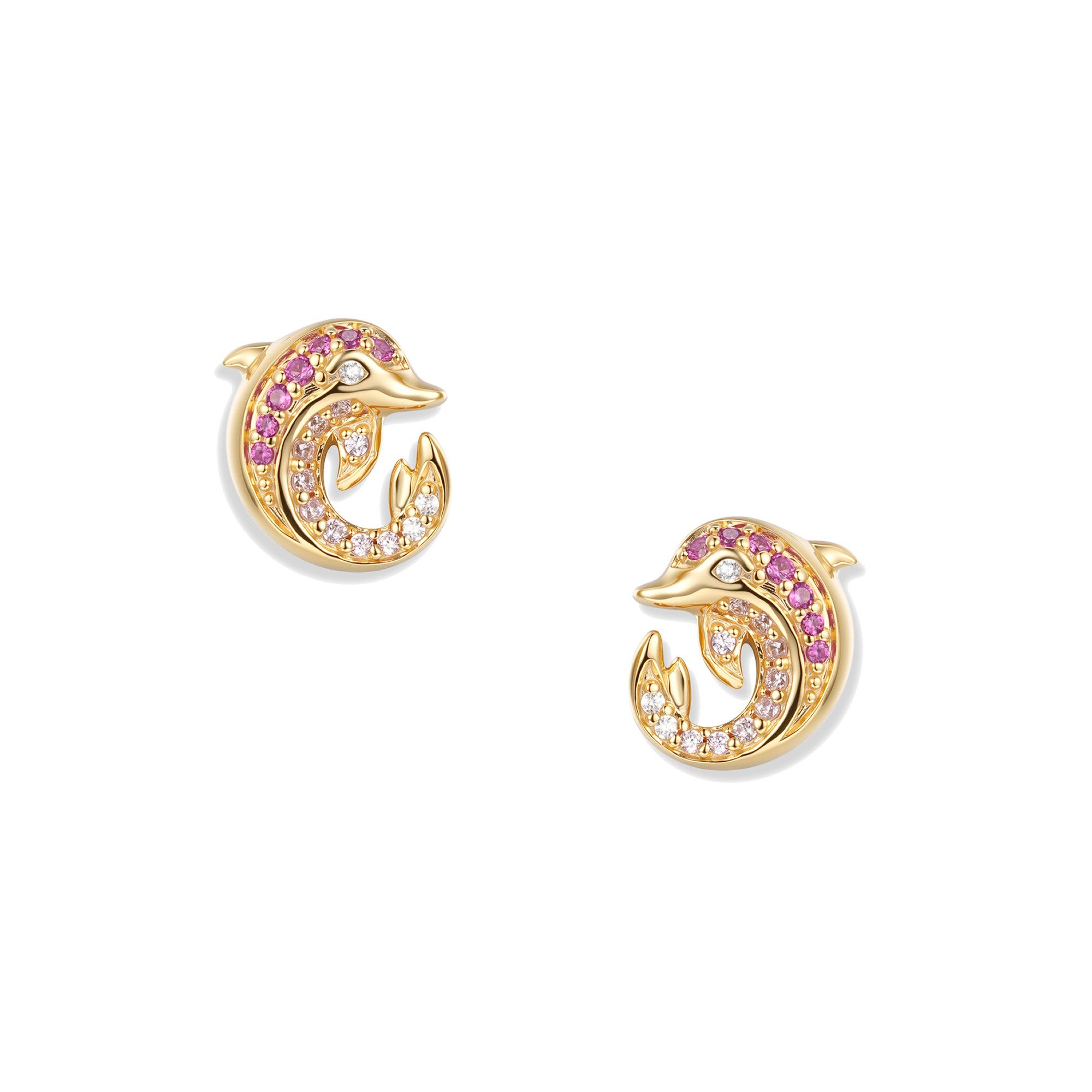 Seinerzeit FLORA & FAUNA Paar Ohrstecker Blush Delfin Infinity Ohrringe, Material: 925 Sterling Silber vergoldet