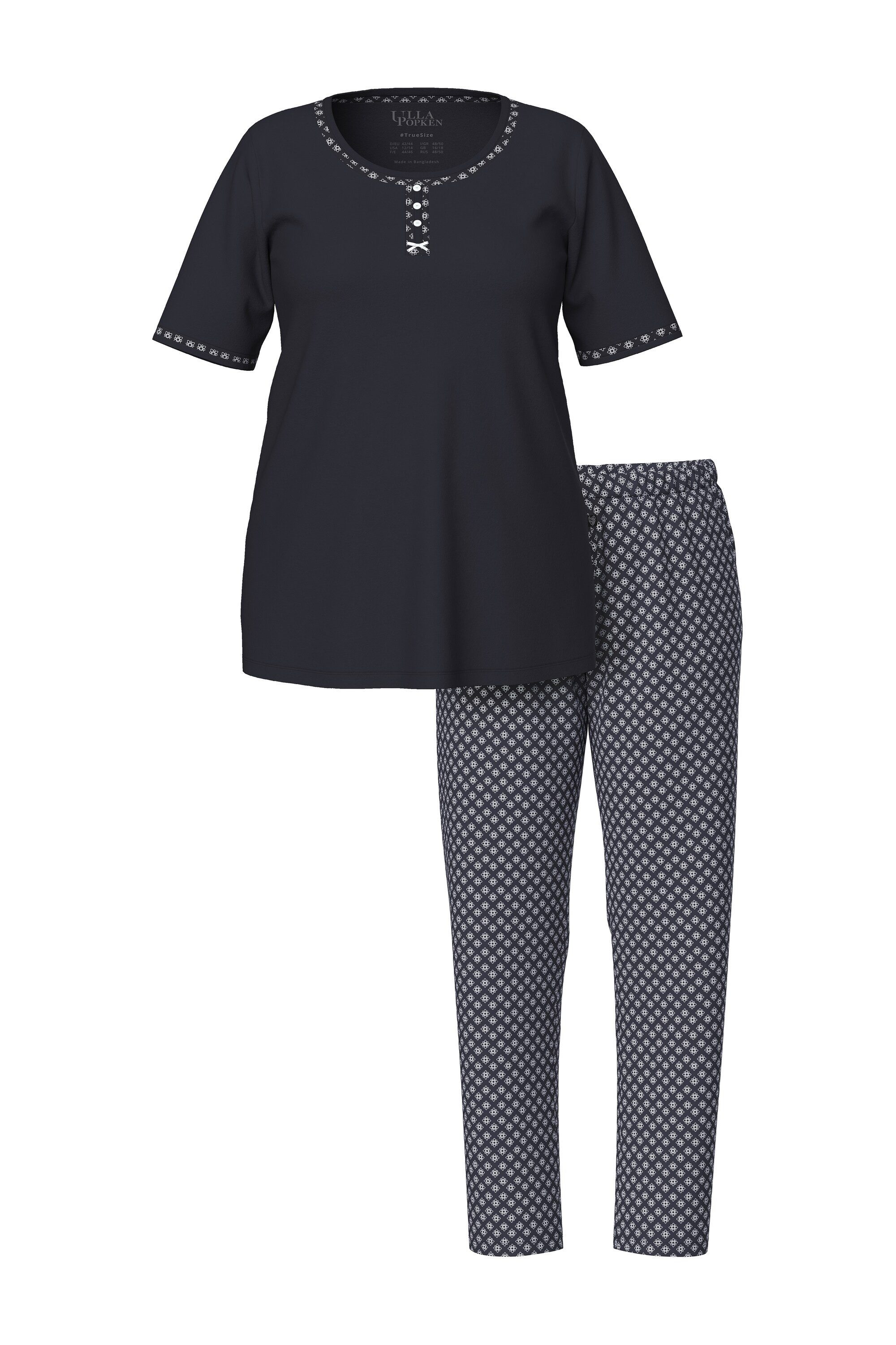 Ulla Popken Pyjama Pyjama gemustert Rundhals Halbarm Taschen