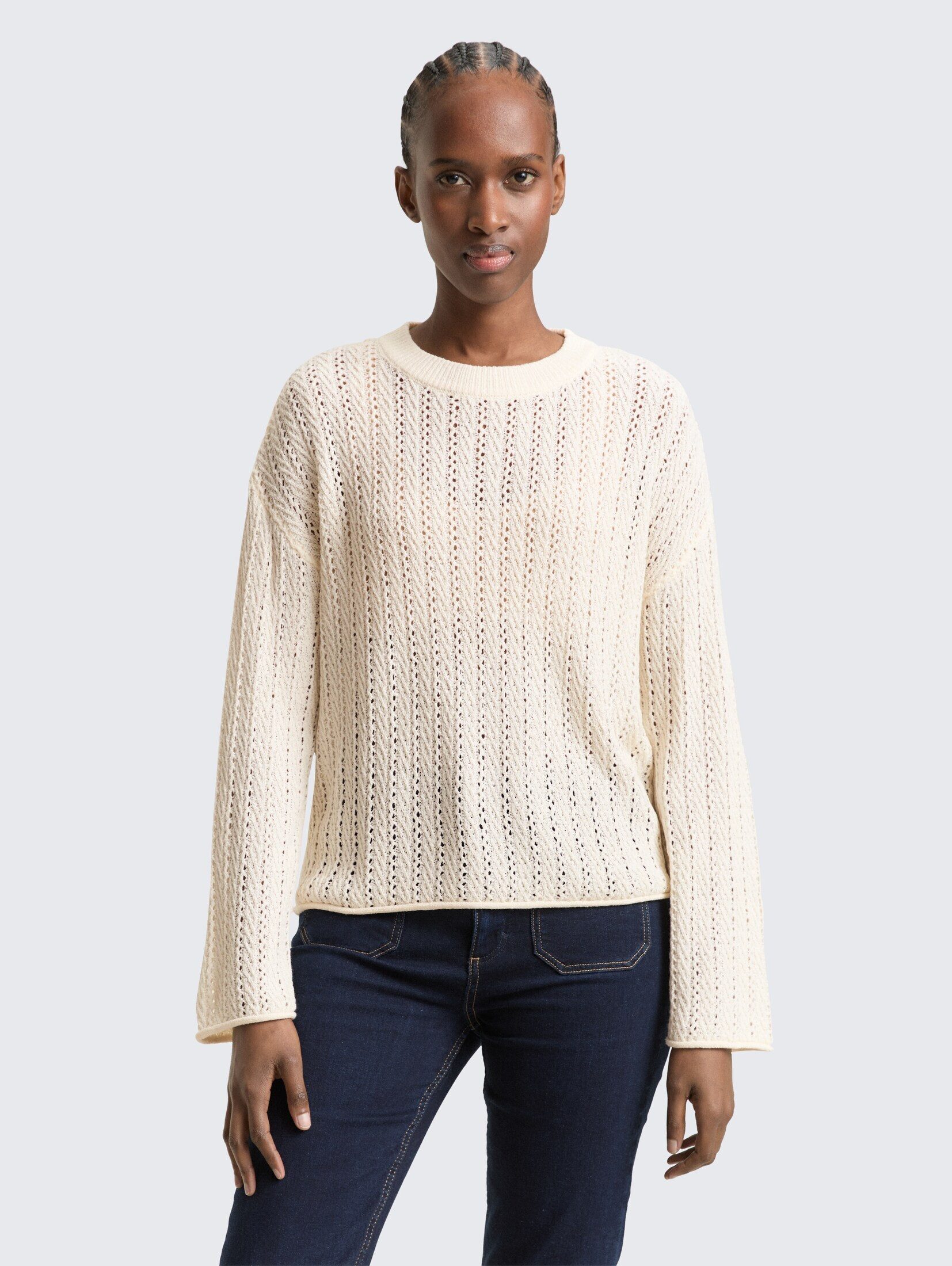 TOM TAILOR Denim Strickpullover Pullover & Strickjacken Relaxed Fit Strickpullover mit Lochmuster