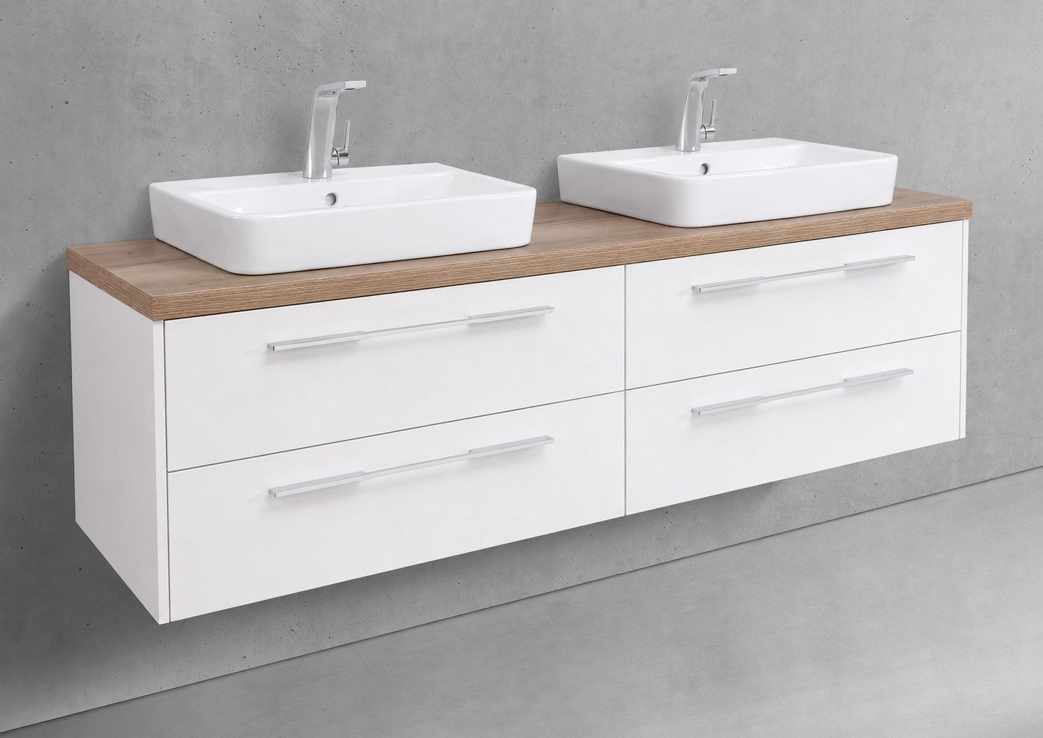 Intarbad Doppelwaschtisch Badmöbelset Luxor 2x Waschbecken Villeroy & Boch O.Novo & Unterschrank (140 cm Breite, Höhe 61,8 cm 4x Vollauszug/Selbsteinzug, Wandhängend, Soft-Close, Holz-/Lackdekore, Doppelwandige Metallauszüge), Vormontierte Lieferung, 160 kg Traglast, Made in Germany