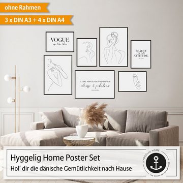Hyggelig Home Poster Premium Poster Set - 7 Bilder Wandbilder Wohnzimmer Deko Collage, Beauty (Set, 7 St), Knickfreie Lieferung Qualitätsdruck Dickes Papier