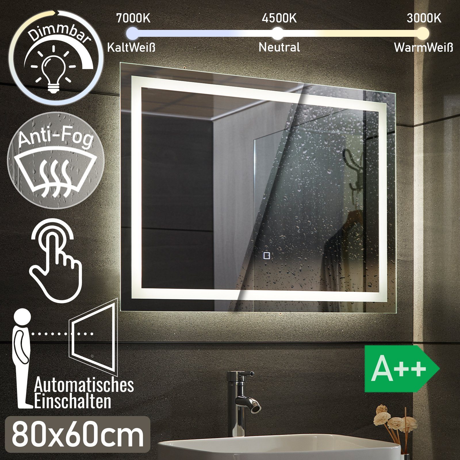 Aquamarin Badspiegel LED Lichtspiegel Badezimmerspiegel Bad Wandspiegel