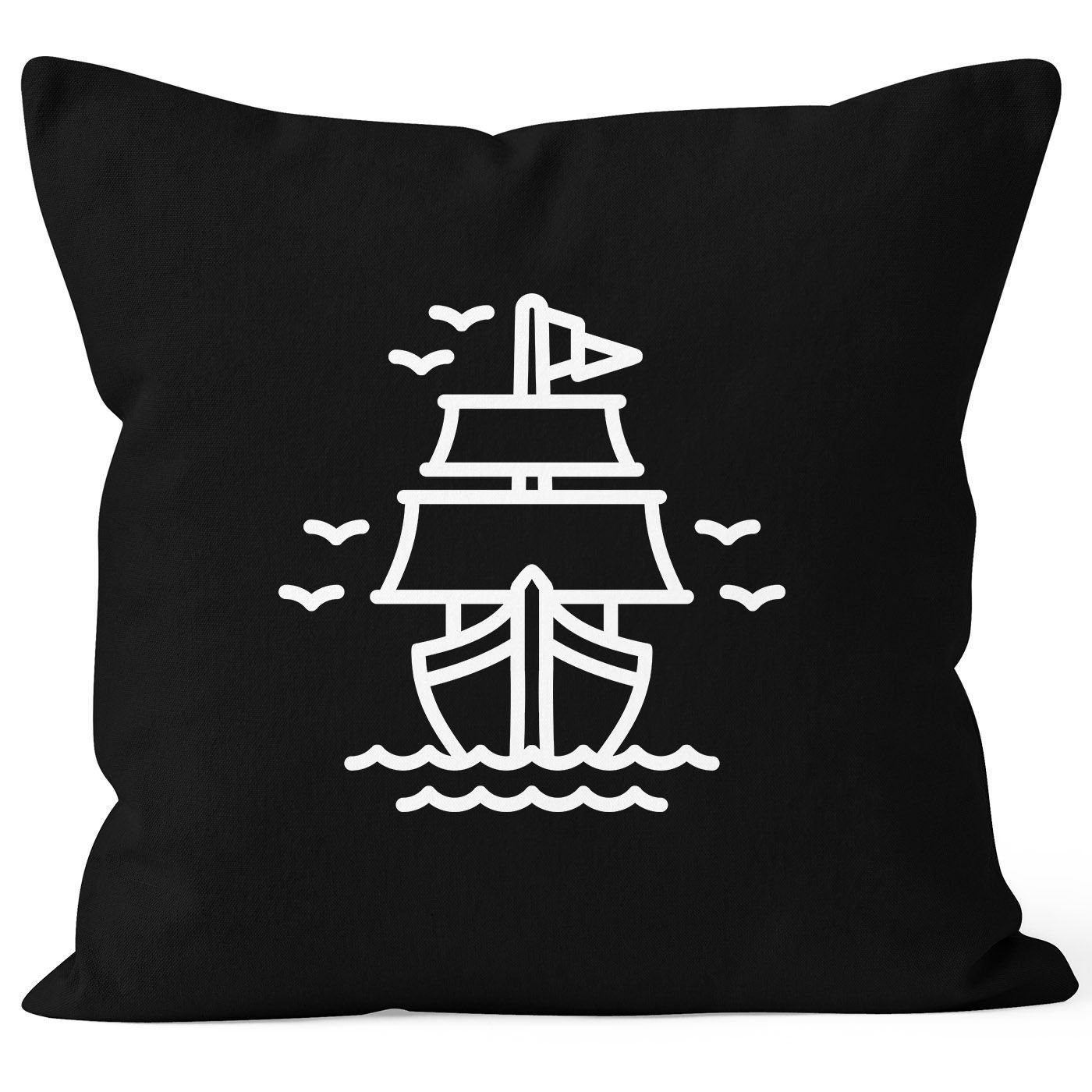 Autiga Dekokissen Kissenbezug Schiffchen Segeln Sailing Kissen-Hülle Deko-Kissen 40x40 Baumwolle Autiga® schwarz