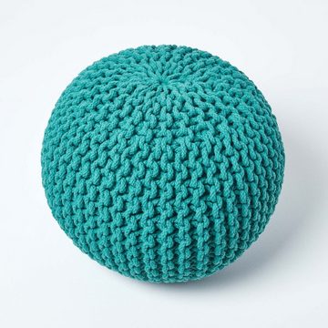 Homescapes Pouf Runder Strickpouf 100% Baumwolle, petrol