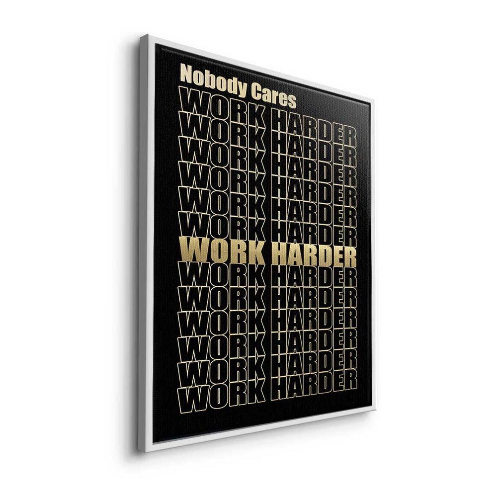 DOTCOMCANVAS® Leinwandbild, Premium Leinwandbild - Motivationsspruch Rahmen Gold - Work - Harder Erfolg weißer