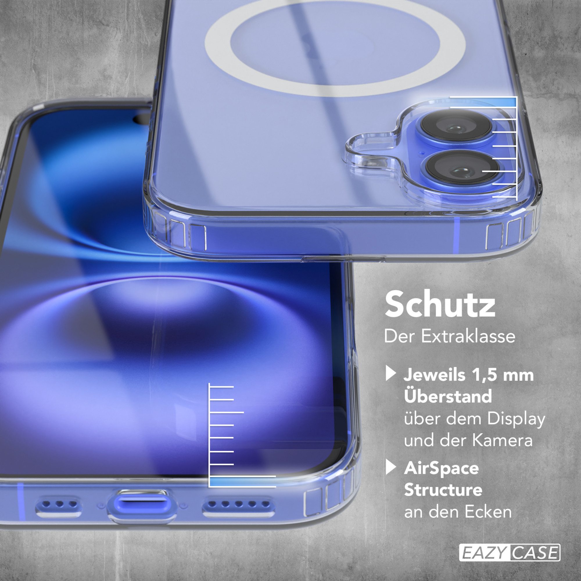 EAZY CASE Handyhülle Transparente Hülle mit MagSafe für iPhone 16 6,1 Zoll, Back Cover, Bumper Case, Handy Schutzhülle Kameraschutz, Durchsichtig – Bild 4 von 5