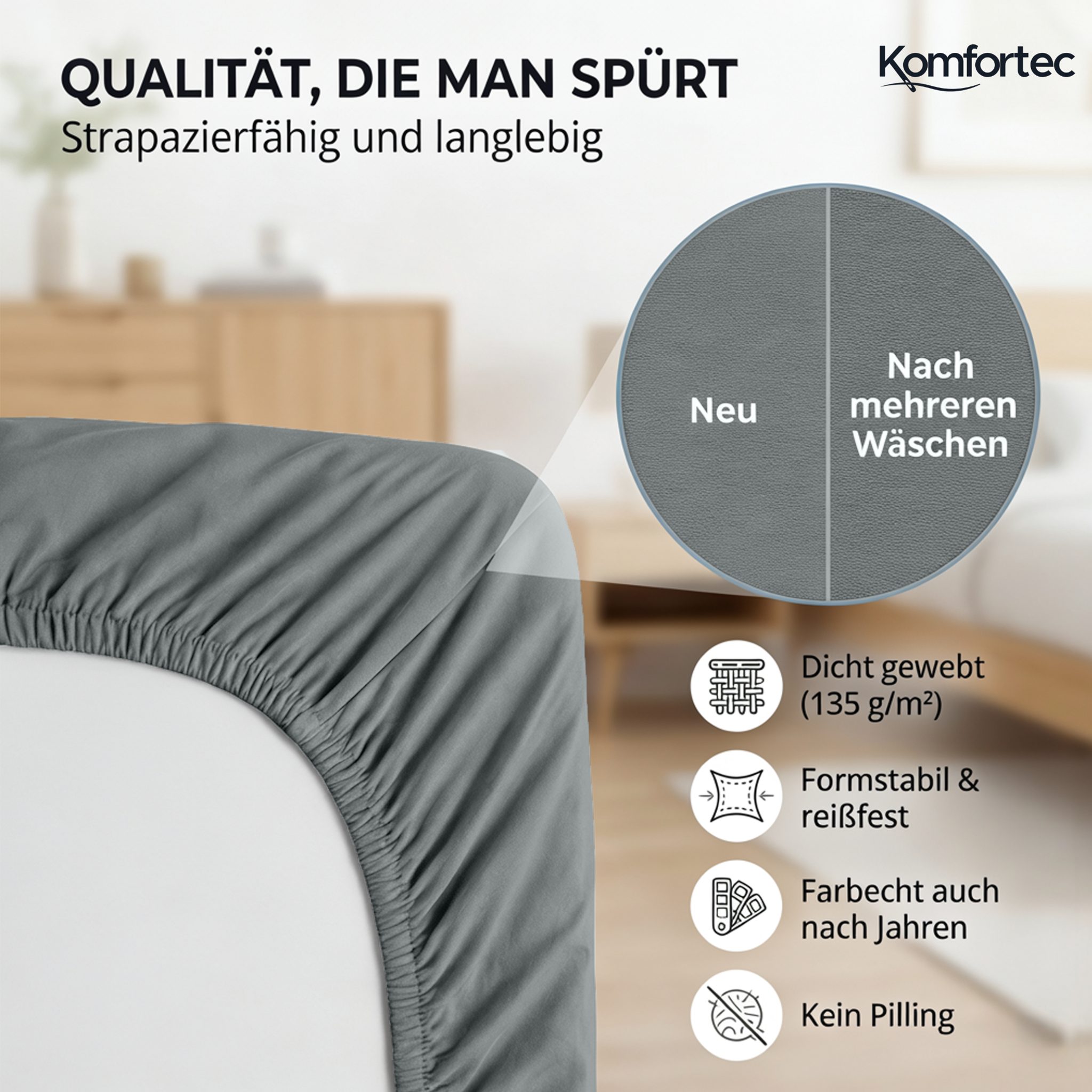 Komfortec Spannbettlaken Jersey Spannbettuch, 90x200, 140x200, 160x200, 180x200 oder 200x200 cm, 100% Baumwolle (135 g/m), Gummizug: Rundum, (1 Stück), OEKO-TEX – Bild 5 von 5