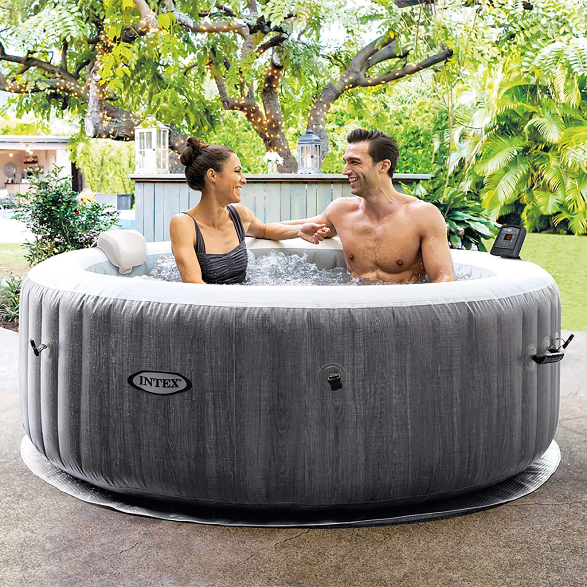 Intex Whirlpool Intex Pure SPA Bubble GreyWood Deluxe, aufblasbares Aufstellbecken, (Komplett-Set)