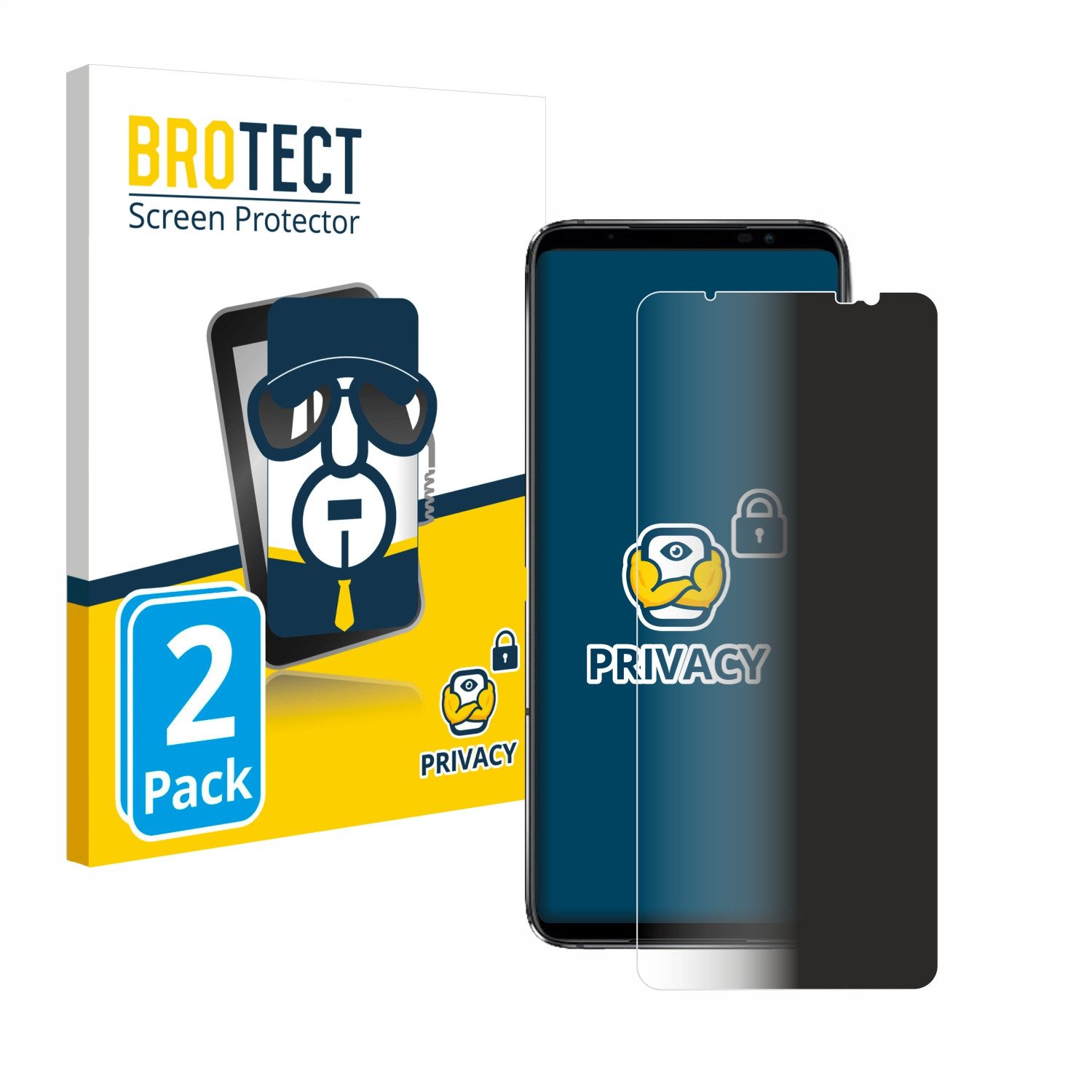 BROTECT Displayschutzfolie Sichtschutzfolie für ASUS ROG Phone 6D Ultimate, 2 Stück, Anti-Spy Privacy Sichtschutz Blickschutzfolie Blaulicht-Schutz