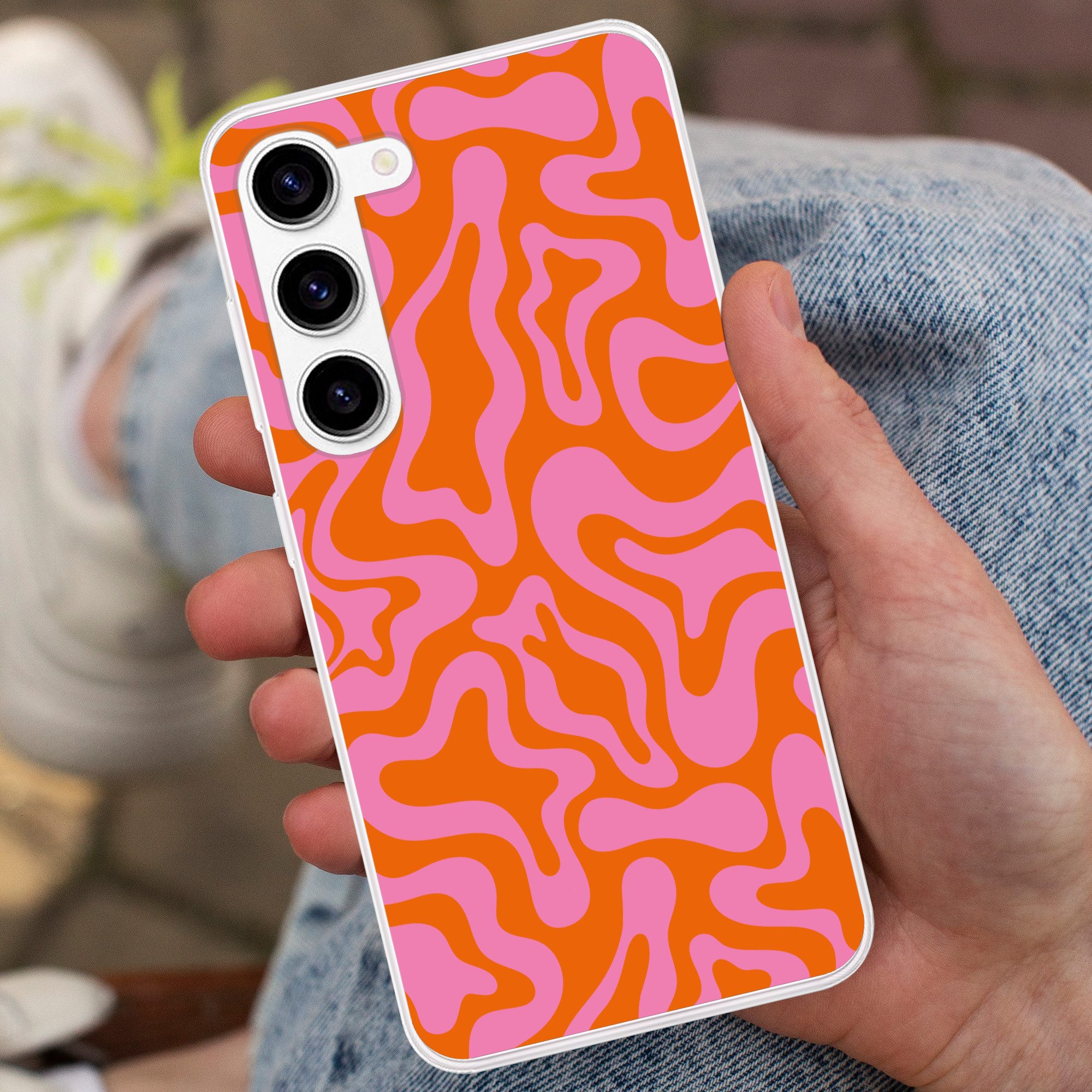 MuchoWow Handyhülle für Samsung Galaxy S23 Muster - Rosa - Orange - Abstrakt - Modern, Phone Case, Silikon, Schutzhülle Dünn