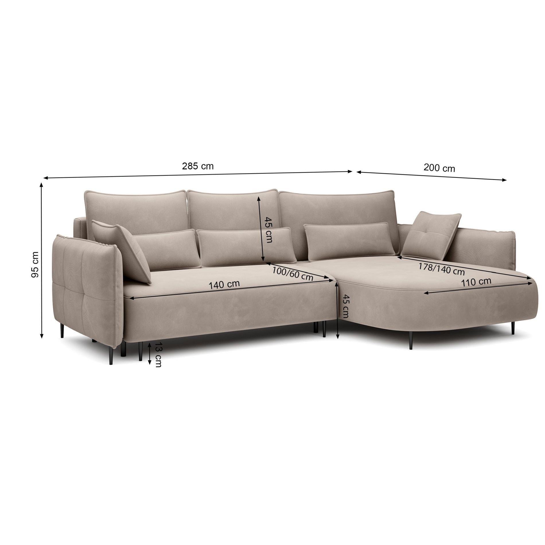 Selsey Ecksofa OBLIVIO, Ecksofa mit Ottomane, Samt, Schlaffunktion und Bettkasten