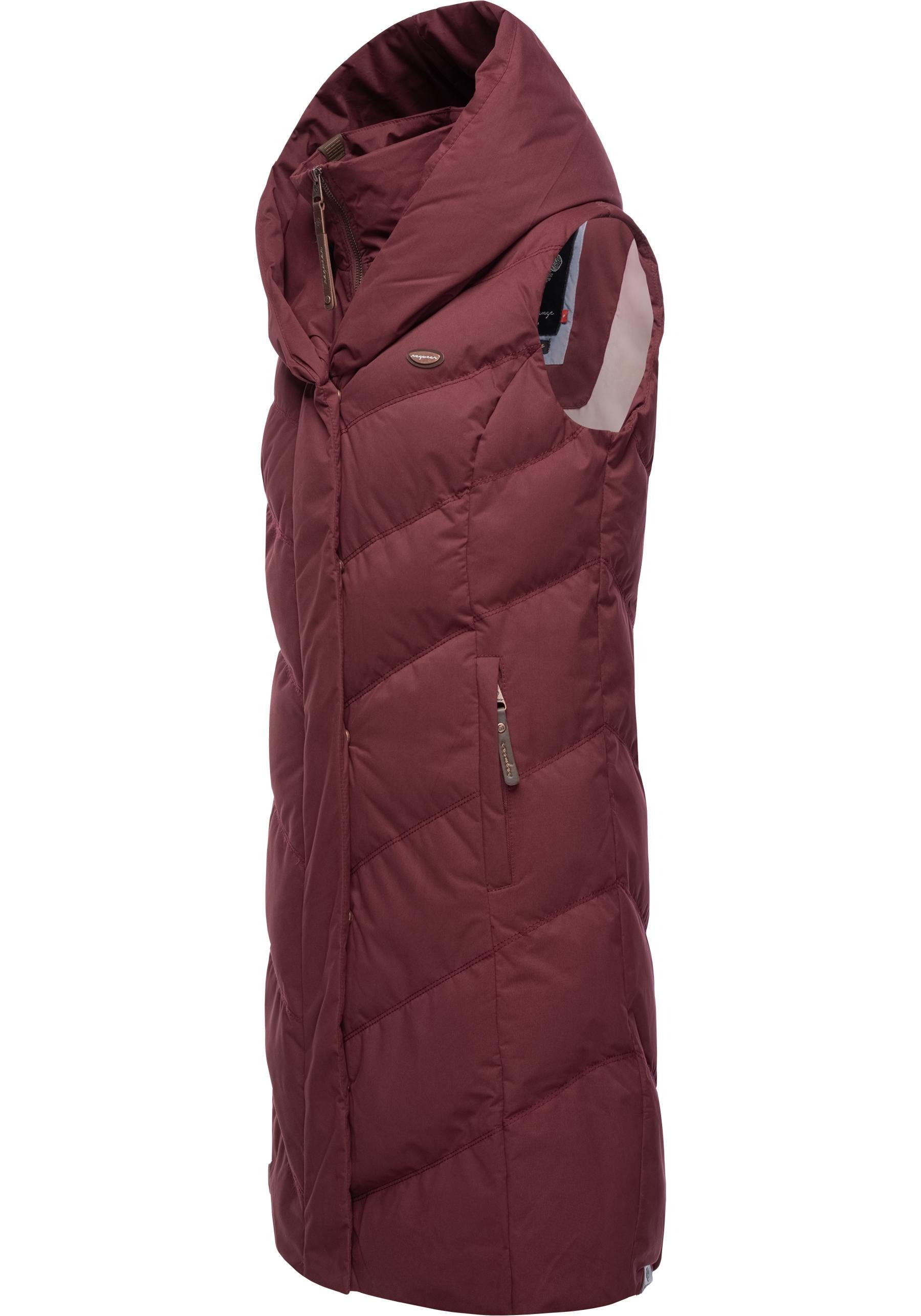 Winterweste Natalka mit weinrot Vest gesteppte Kapuze gefütterter stylische, Steppweste Ragwear