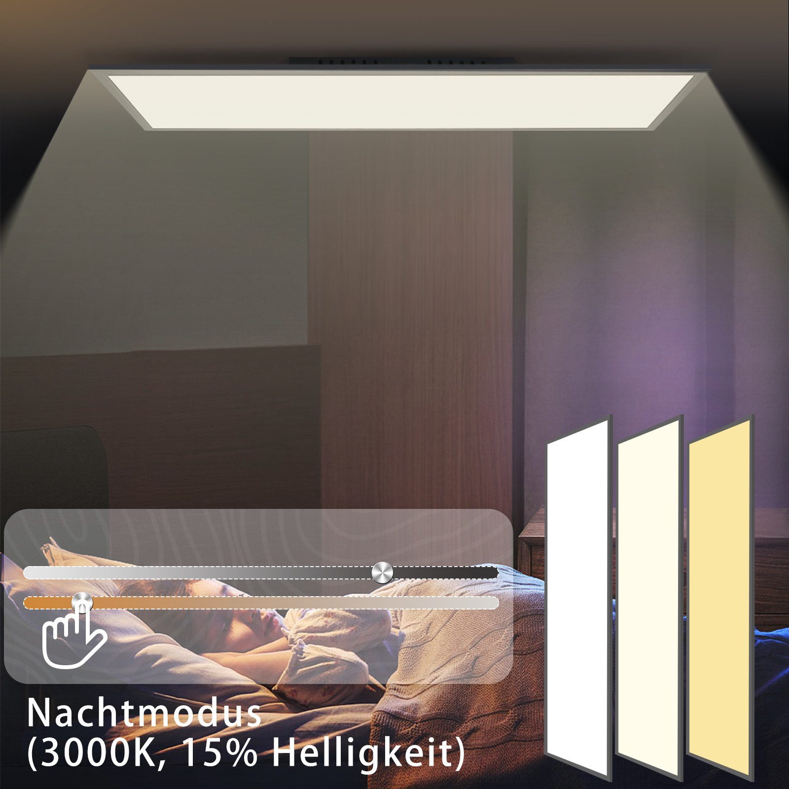 Nettlife LED Panel Deckenleuchte 100/120x30CM Schwarz/Weiß Dimmbar 40W mit Fernbedienung, Dimmbar, LED fest integriert, warmweiß/neutralweiß/kaltweiß Deckenlamp – Bild 3 von 5