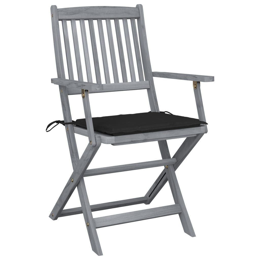 Klappbare Sitzkissen mit Schwarz vidaXL Schwarz St) Akazie Stk. Gartenstühle | Massivholz 6 (6 Gartenstuhl